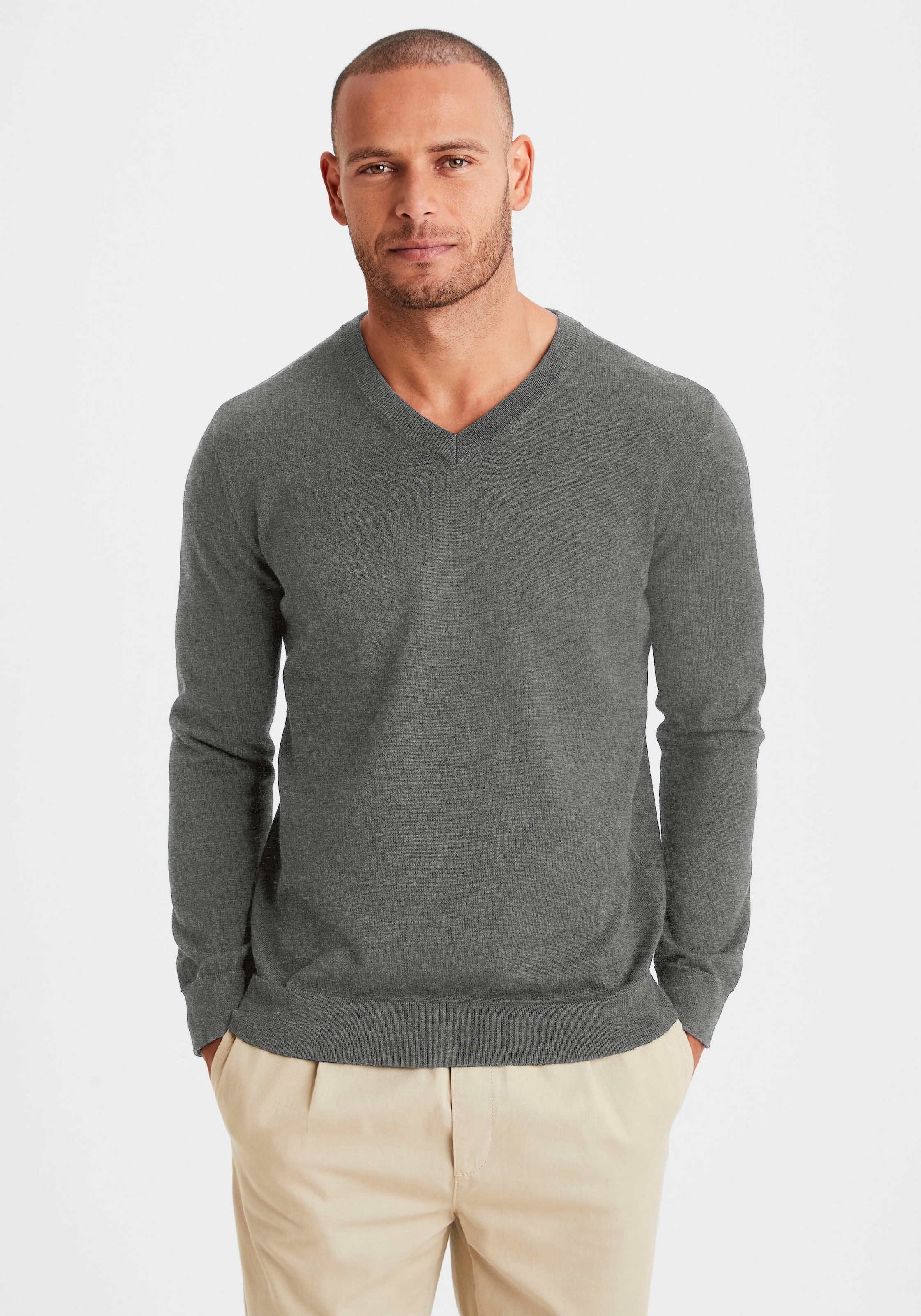 H.I.S Strickpullover, mit V-Ausschnitt, Pullover aus Feinstrick, Baumwollmischung