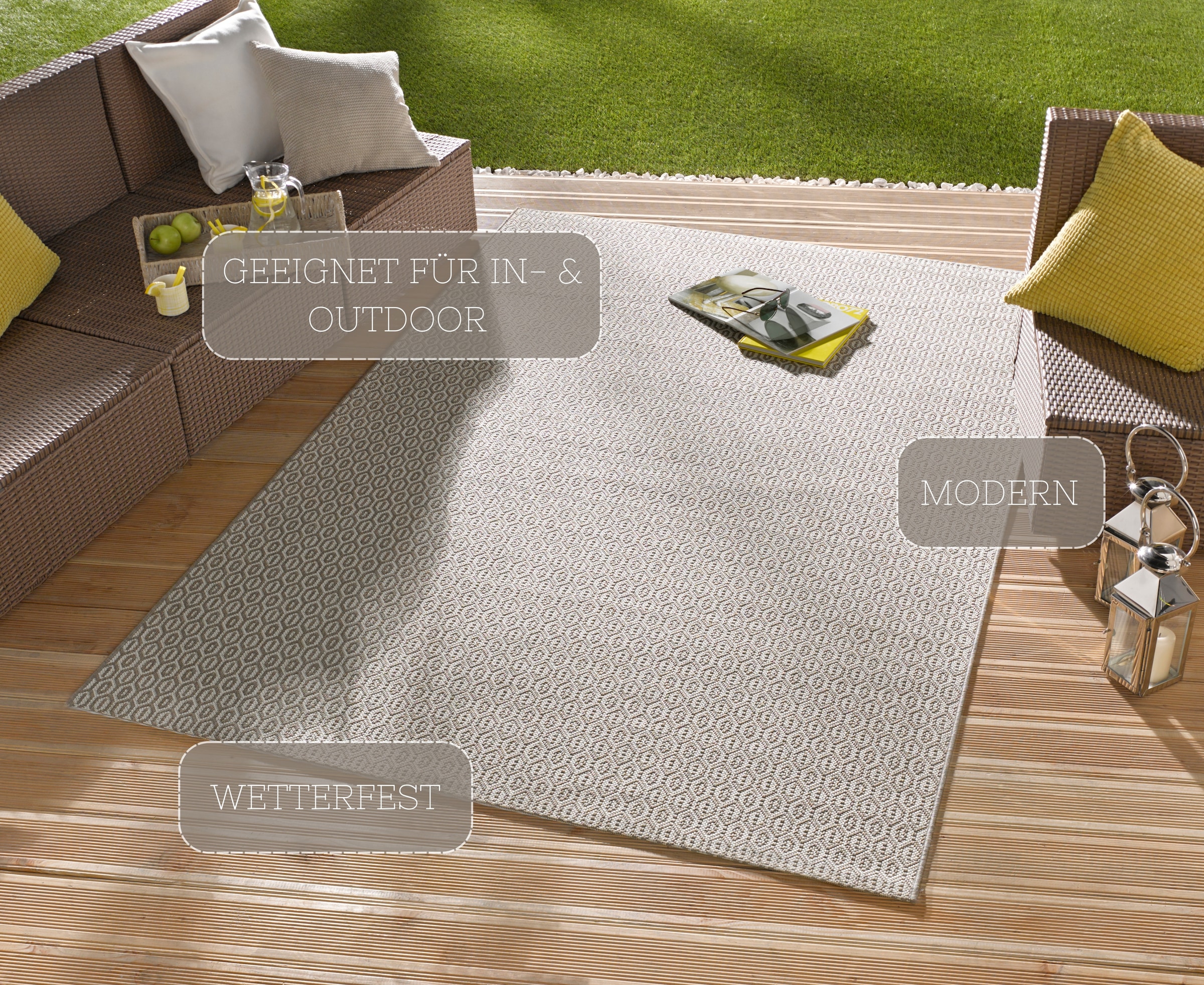 NORTHRUGS Teppich »Coin«, rechteckig, 8 mm Höhe, In-& Outdoor, Wetterfest, Balkon, Sisal-Optik, Wohnzimmer, Läufer
