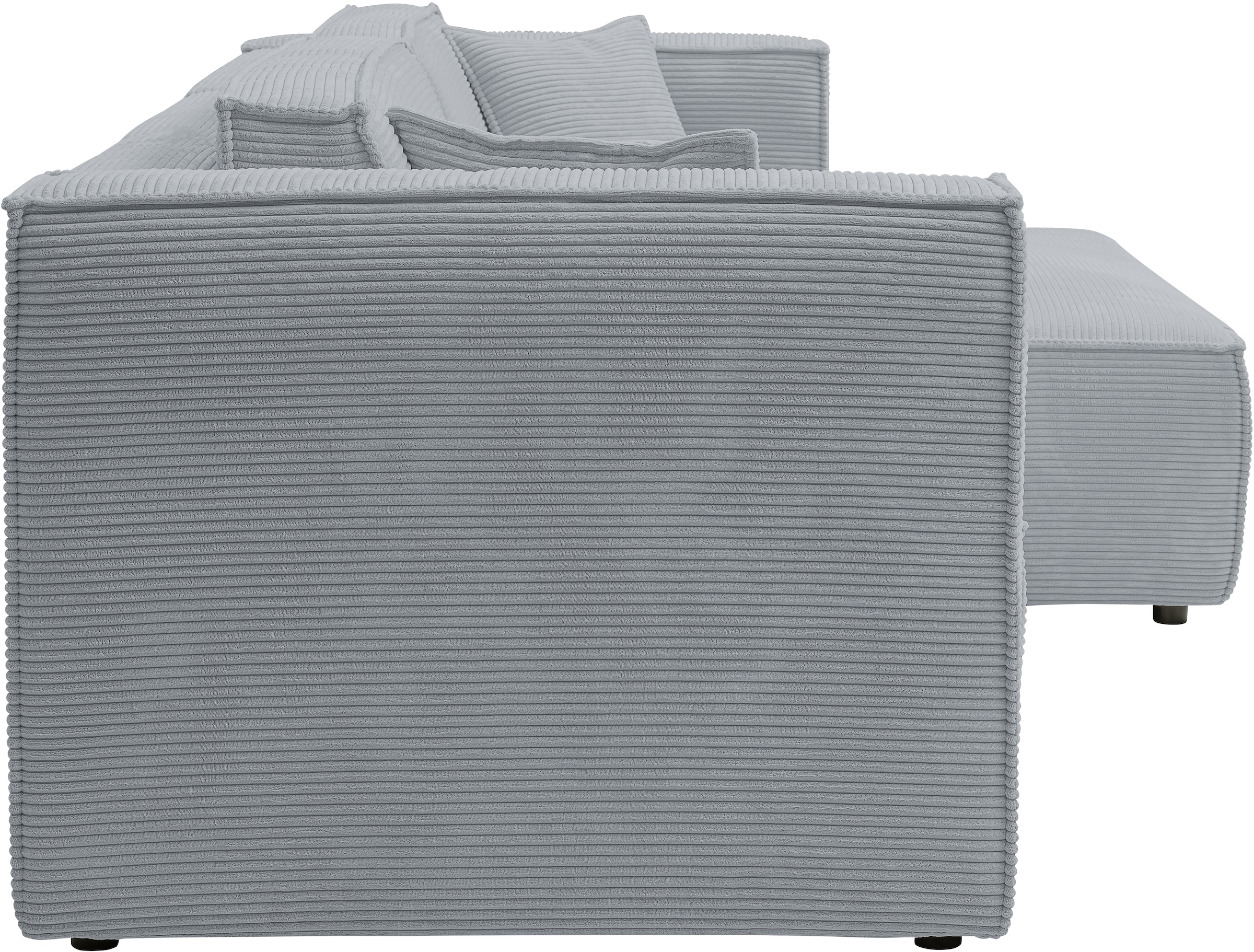 WERK2 Ecksofa »Atlanta-New, modernes Design, Stellmaße 280x147cm, L-Form, Kedernaht«, hoher Komfort, Schlaffunktion & Bettkasten, Cord, Grau