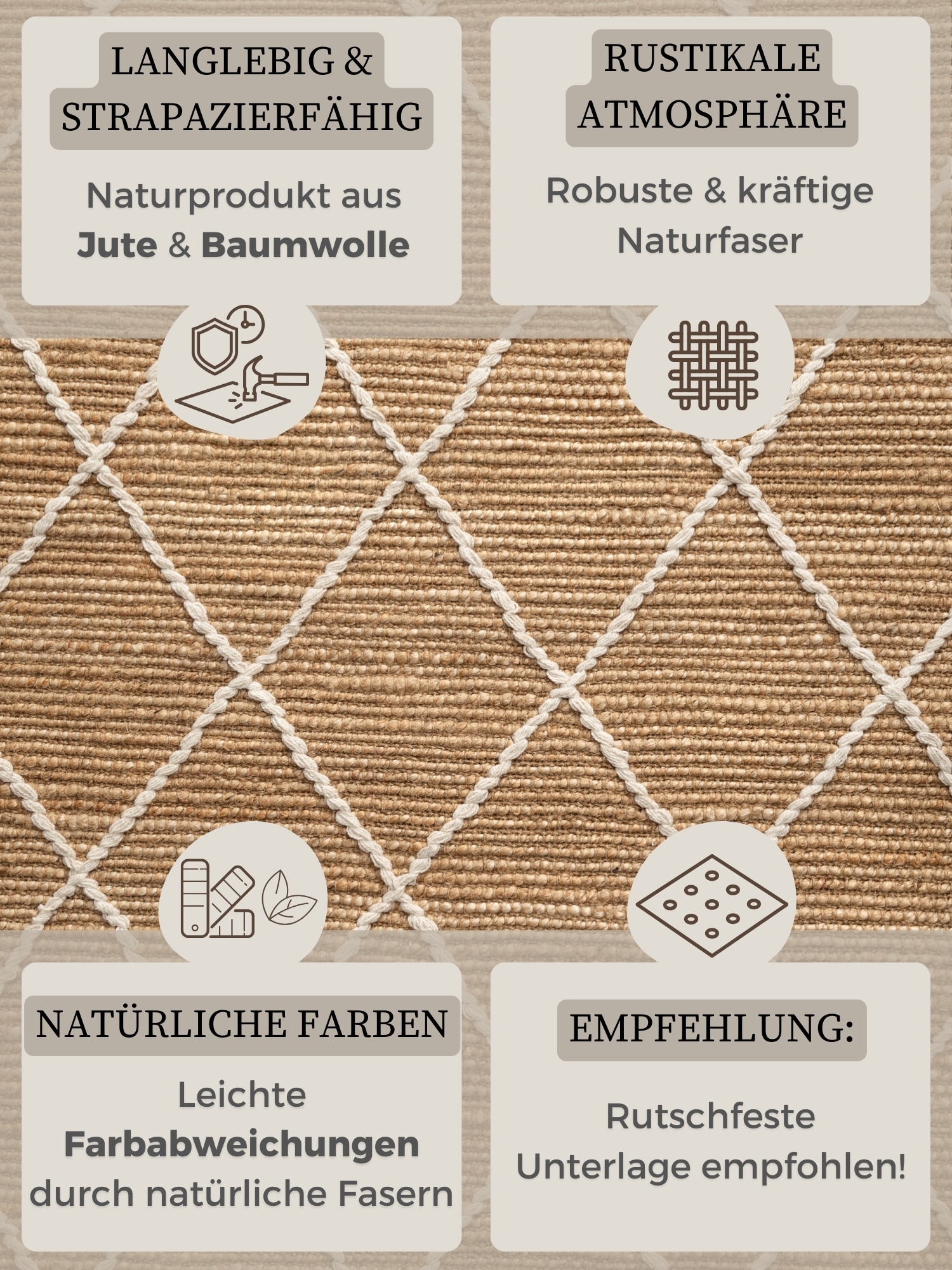 HANSE Home Teppich »Kunu Juteteppich«, rechteckig, 10 mm Höhe, Naturfasern, Jute mit Baumwolle, Wohnzimmer, Diele, Flur, Boho, Skandi