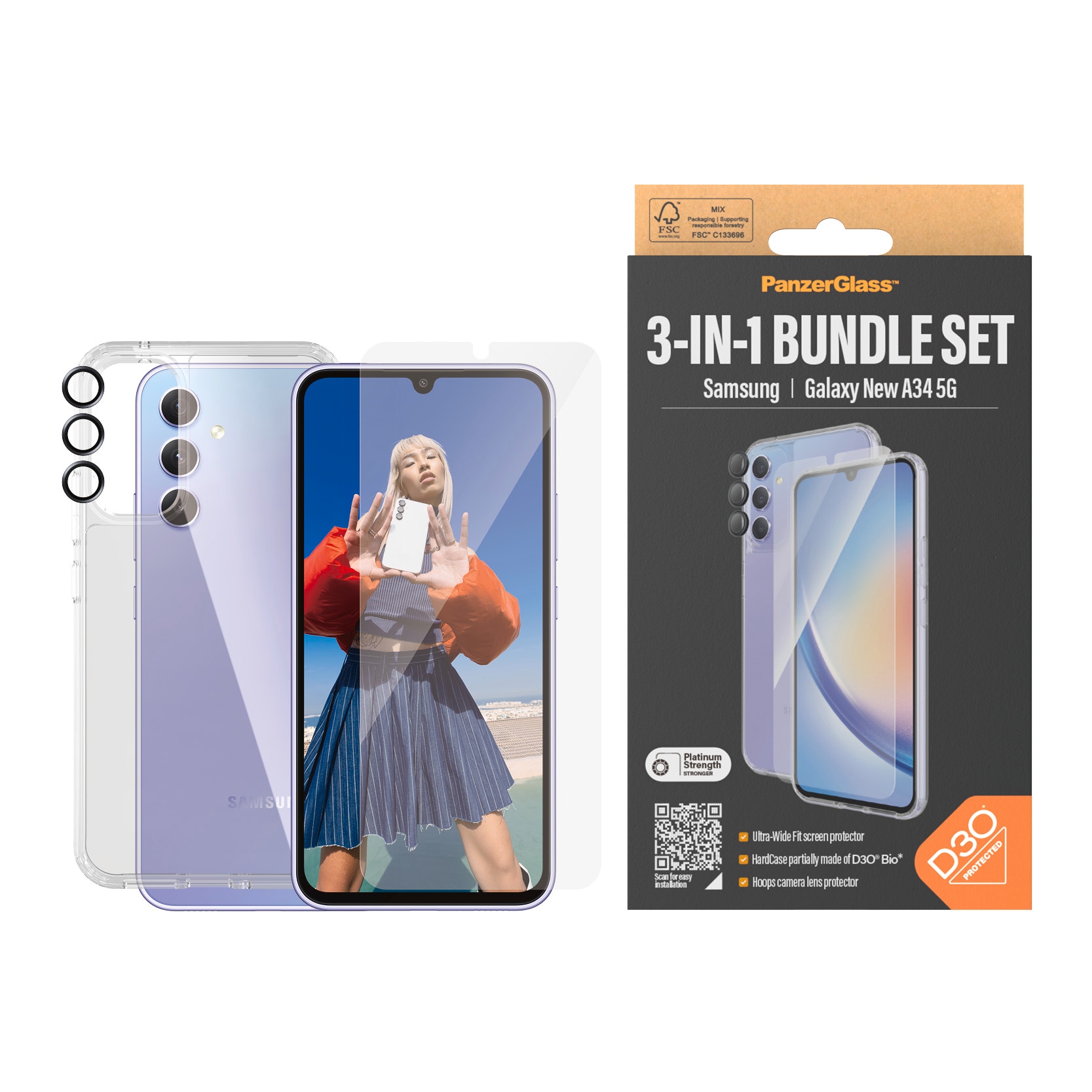 PanzerGlass Displayschutzglas »3-in-1 Bundle Set für Samsung Galaxy A34 5G, günstig online kaufen