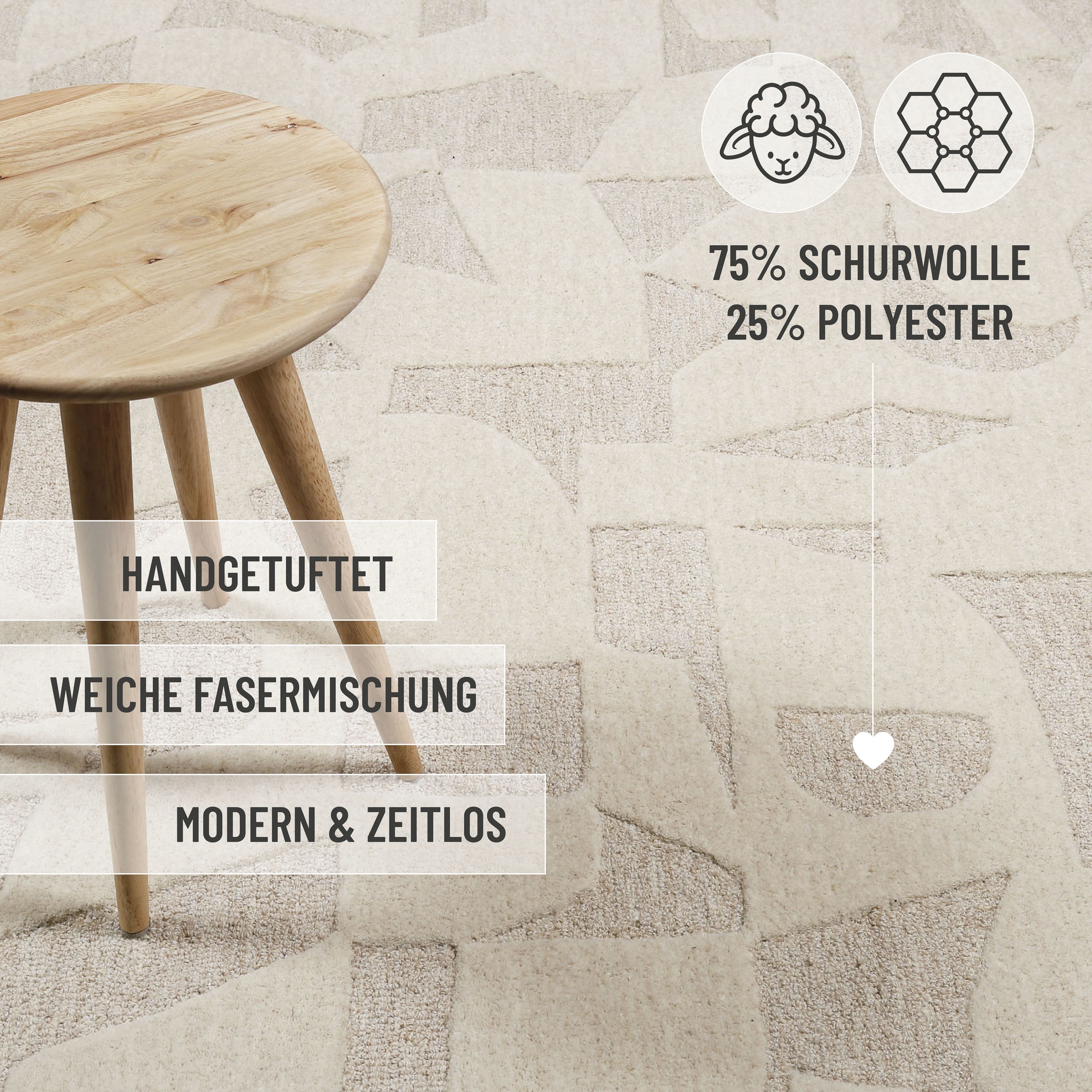 Wecon home Teppich »Ocean State«, rechteckig, 10 mm Höhe, handgefertigt, gemustert, pflegeleicht, Wolle, Wohnzimmer, Esszimmer
