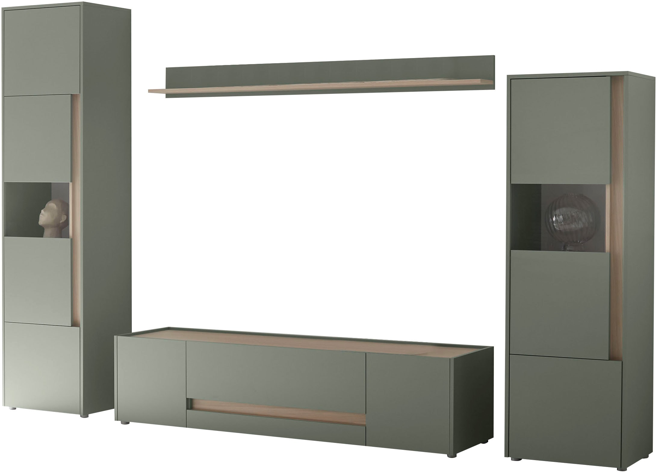 INOSIGN Wohnwand »City/Giron, moderne Anbauwand, Komplettset in vielen Farben verfügbar«, (Set, 4 St.), enthält zwei Vitrinen, ein Lowboard & ein Wandboard