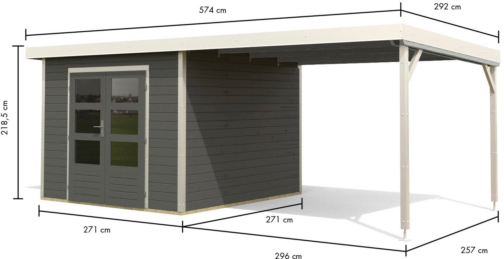 Karibu Gartenhaus »"Plutino B" SET, Anbaudach 3 m Breite«, terragrau-weiß, -staubgrau oder -anthrazit