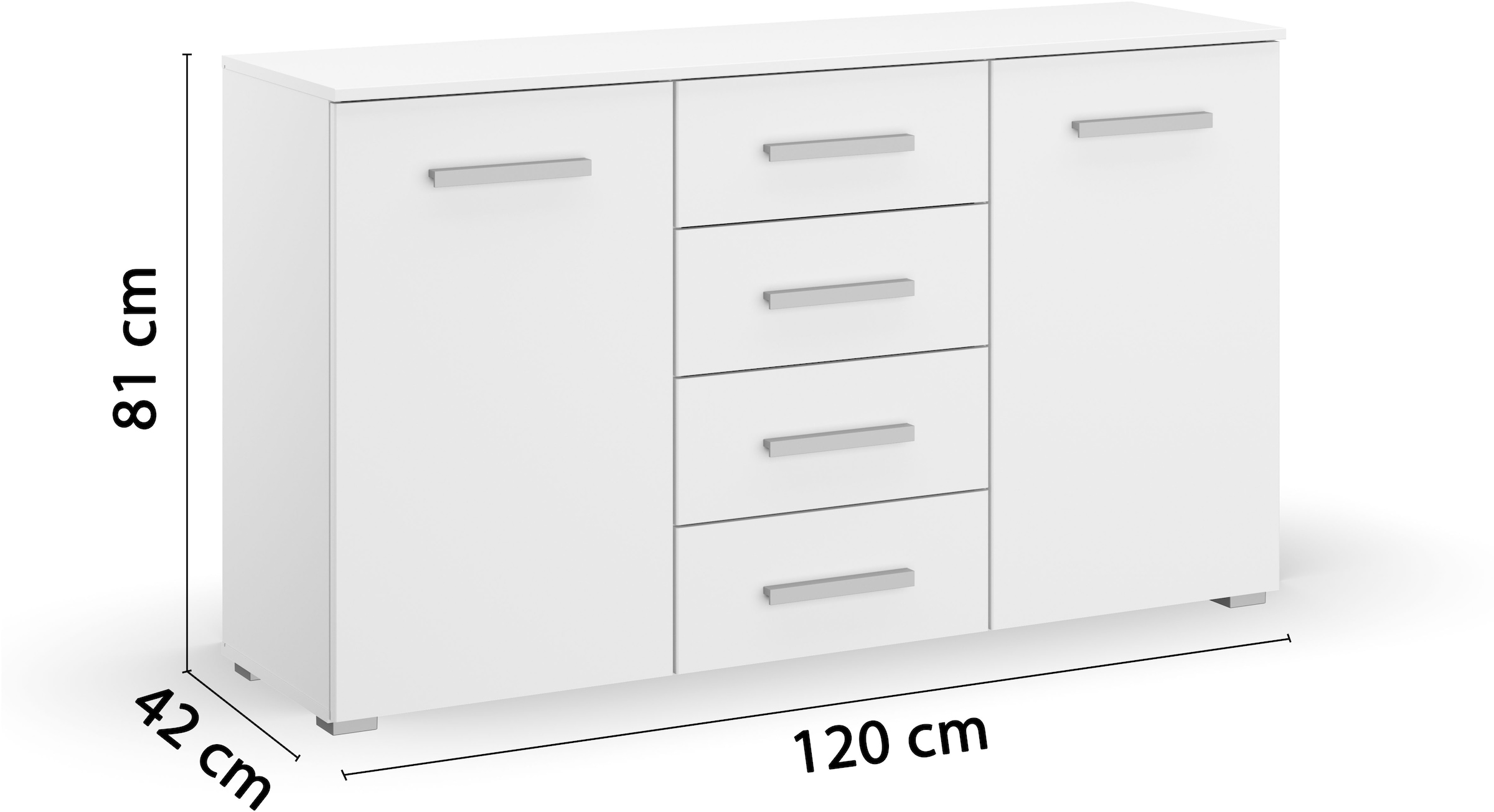 rauch Schubkastenkommode »Sideboard Kommode Kombikommode KOLUNA mit Dekorfront«, (Breite 120 cm), vier große Schubladen, mit insgesamt 4 Einlegeböden MADE IN GERMANY