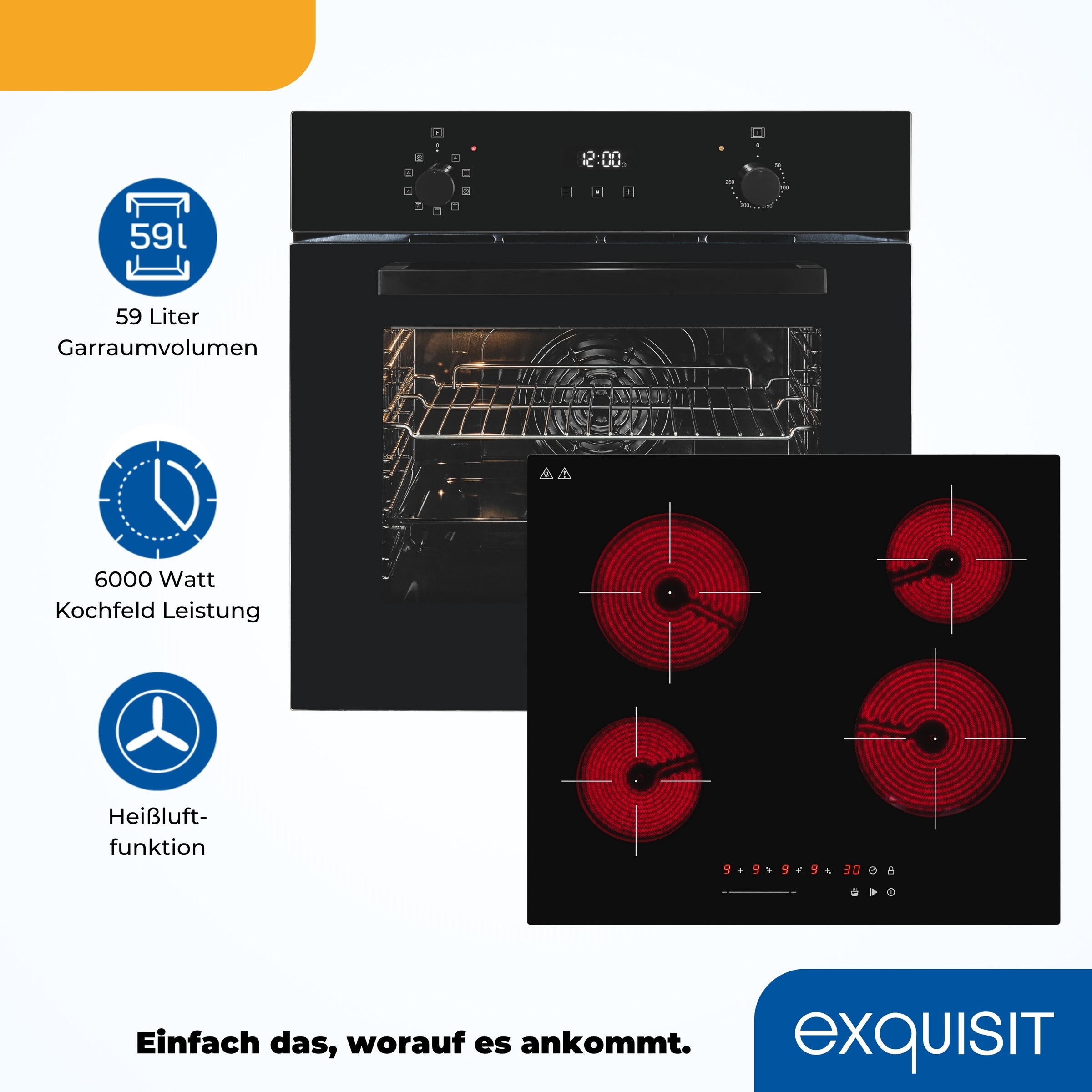 exquisit Backofen-Set »EBE257-H-020 schwarz« Set, 2 Stk. tlg.