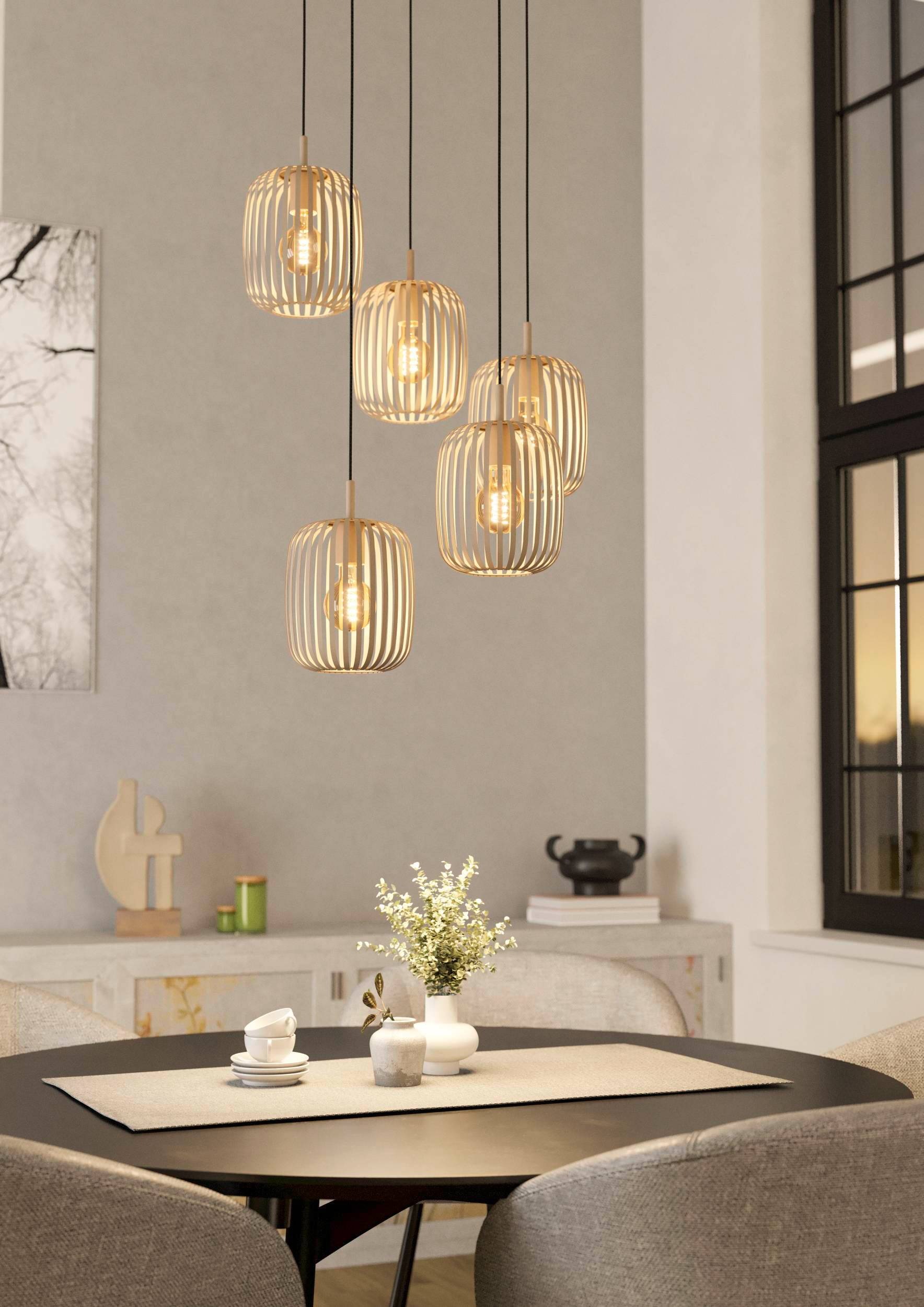 EGLO Pendelleuchte »Hängeleuchte ROMAZZINA, exkl. E27, Stahl in sandfarben, Pendellampe«, 5 flammig, Leuchtmittel E27 | ohne Leuchtmittel, Esszimmerlampe, 200x50cm, 1-flammig, modern, minimalistisch, Rondell