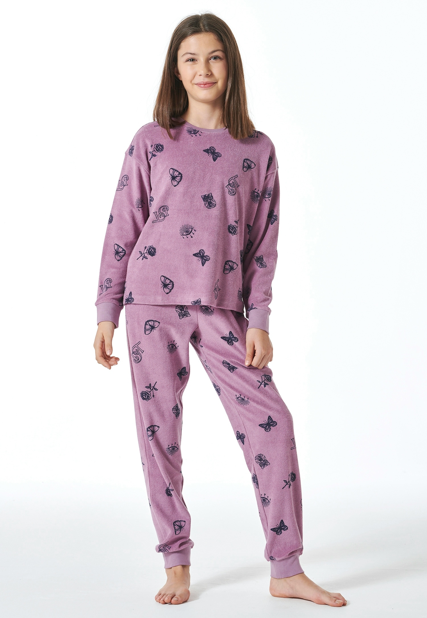 SCHIESSER Relaxanzug »Nightwear« 2 Stk. tlg., mit Allover-Print mauve 152 152 Langer Mädchenschlafanzug von Schiesser