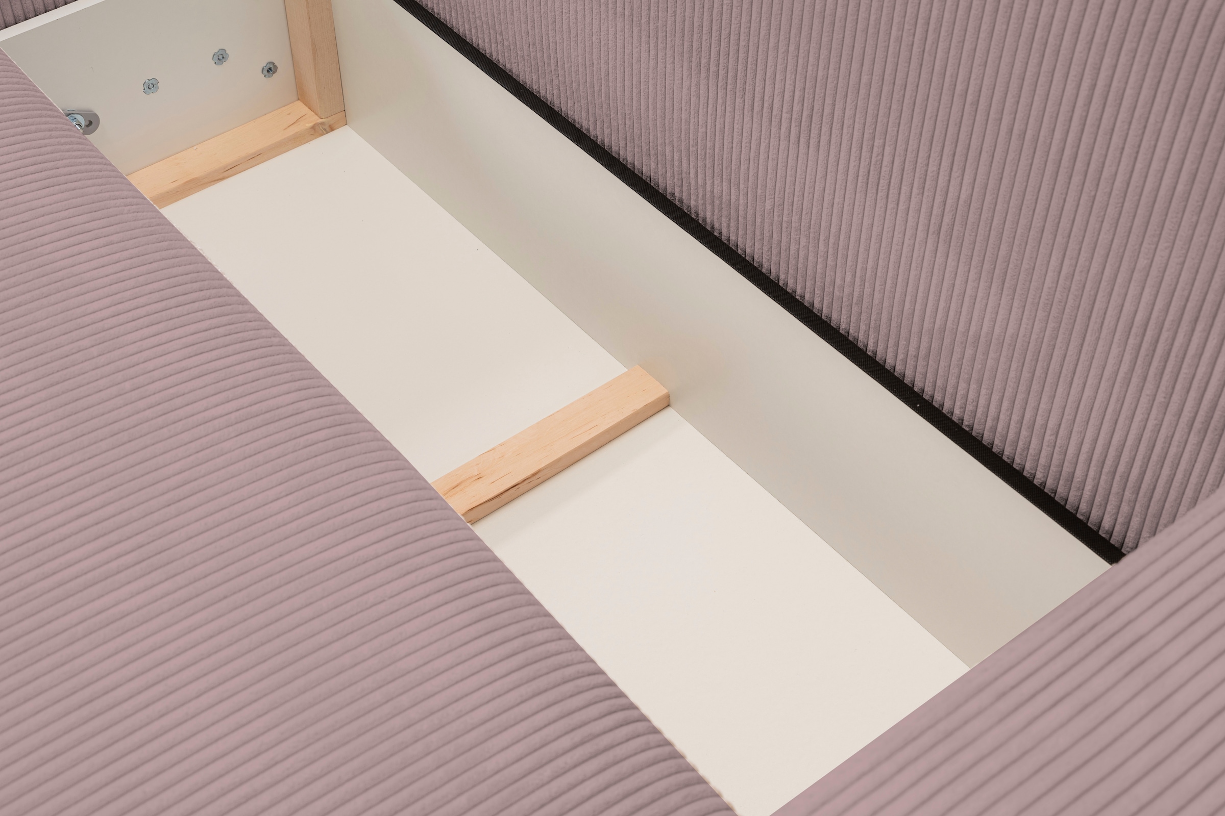 WERK2 Ecksofa »Rotterdam-L, kuschelweicher Cord oder Breitcord, L-Form, Breite 267 cm«, Design Ecksofa mit Schlaffunktion & Bettkasten, Cord, Rose