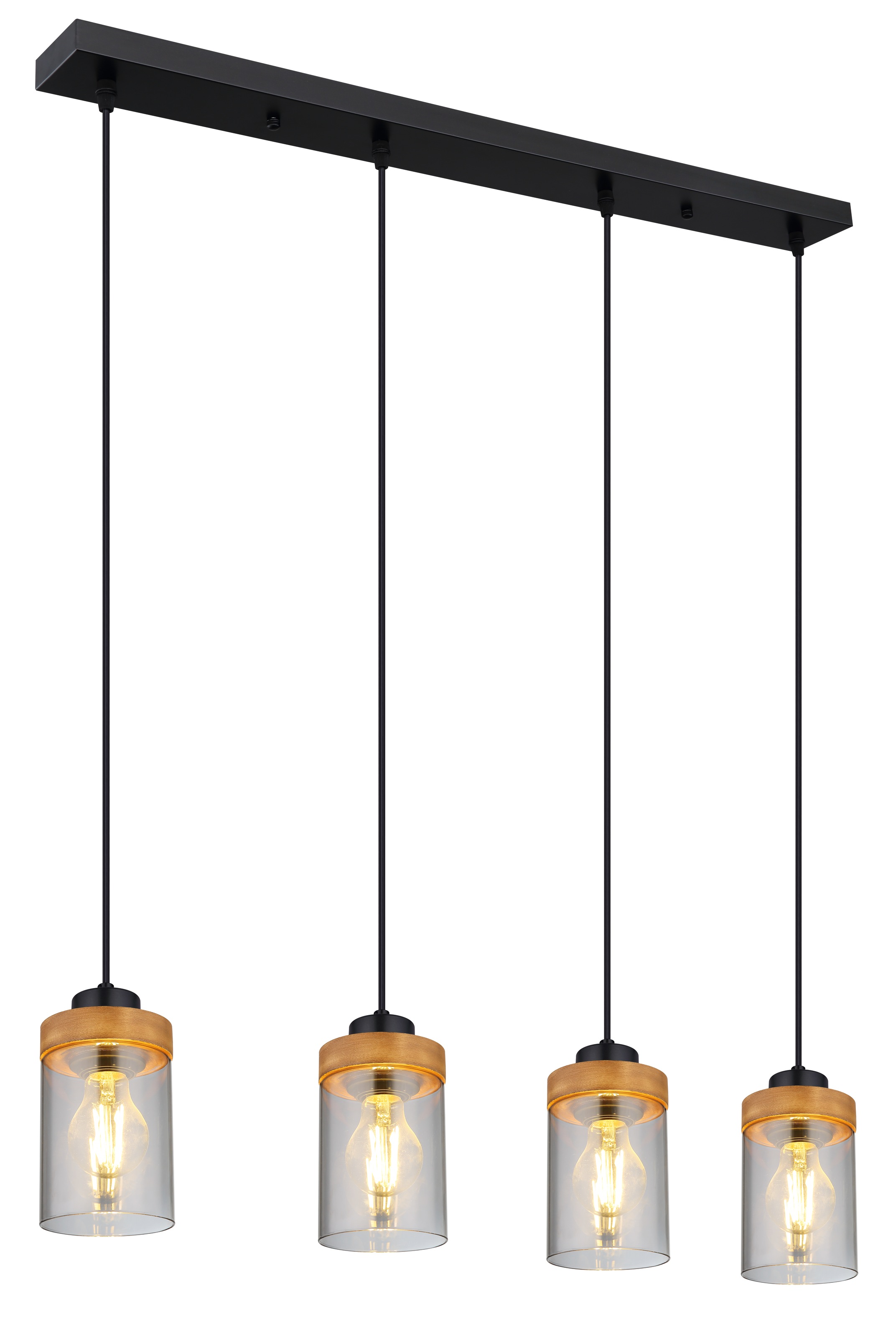GLOBO LIGHTING Hängeleuchte »FINCA«, Leuchtmittel E27 | ohne Leuchtmittel, Hängelampe/Pendelleuchte/Holz/Glas rauchfarben/Höhe kürzbar