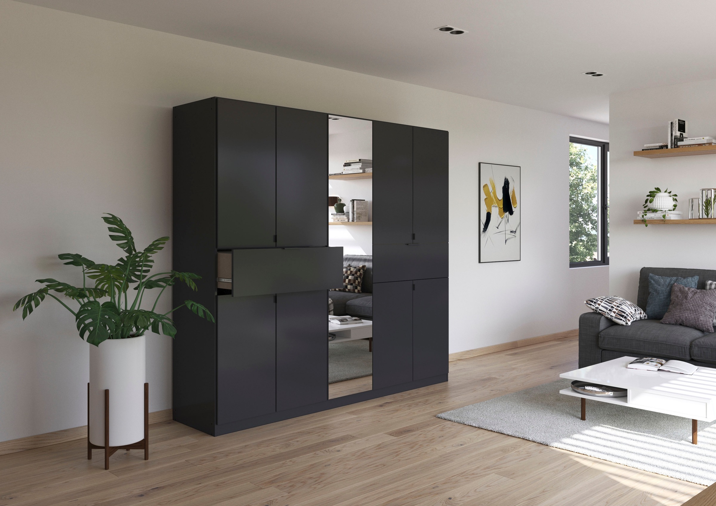rauch Drehtürenschrank »Kleiderschrank Schrank Garderobe Wäscheschrank TICAO«, (Schubladen in der Höhe variabel positionierbar), mit 2 geräumigen Schubladen, viel Stauraum MADE IN GERMANY