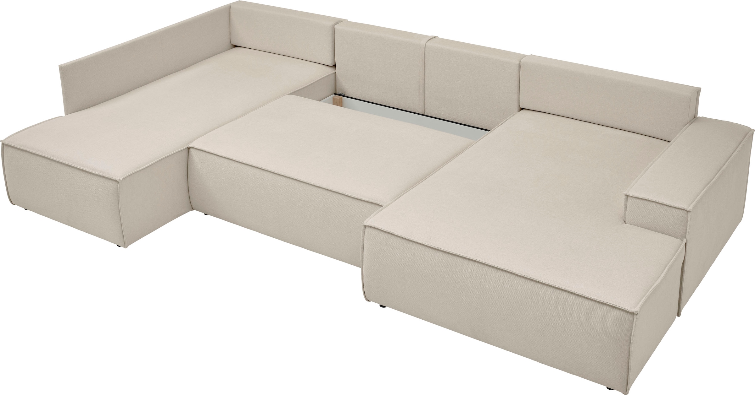 andas Wohnlandschaft »FINNLEY U-Form XXL 329 cm, Schlafsofa, Schlaffunktion m. Bettkasten«, (194/139 cm), Bouclé u. Struktur