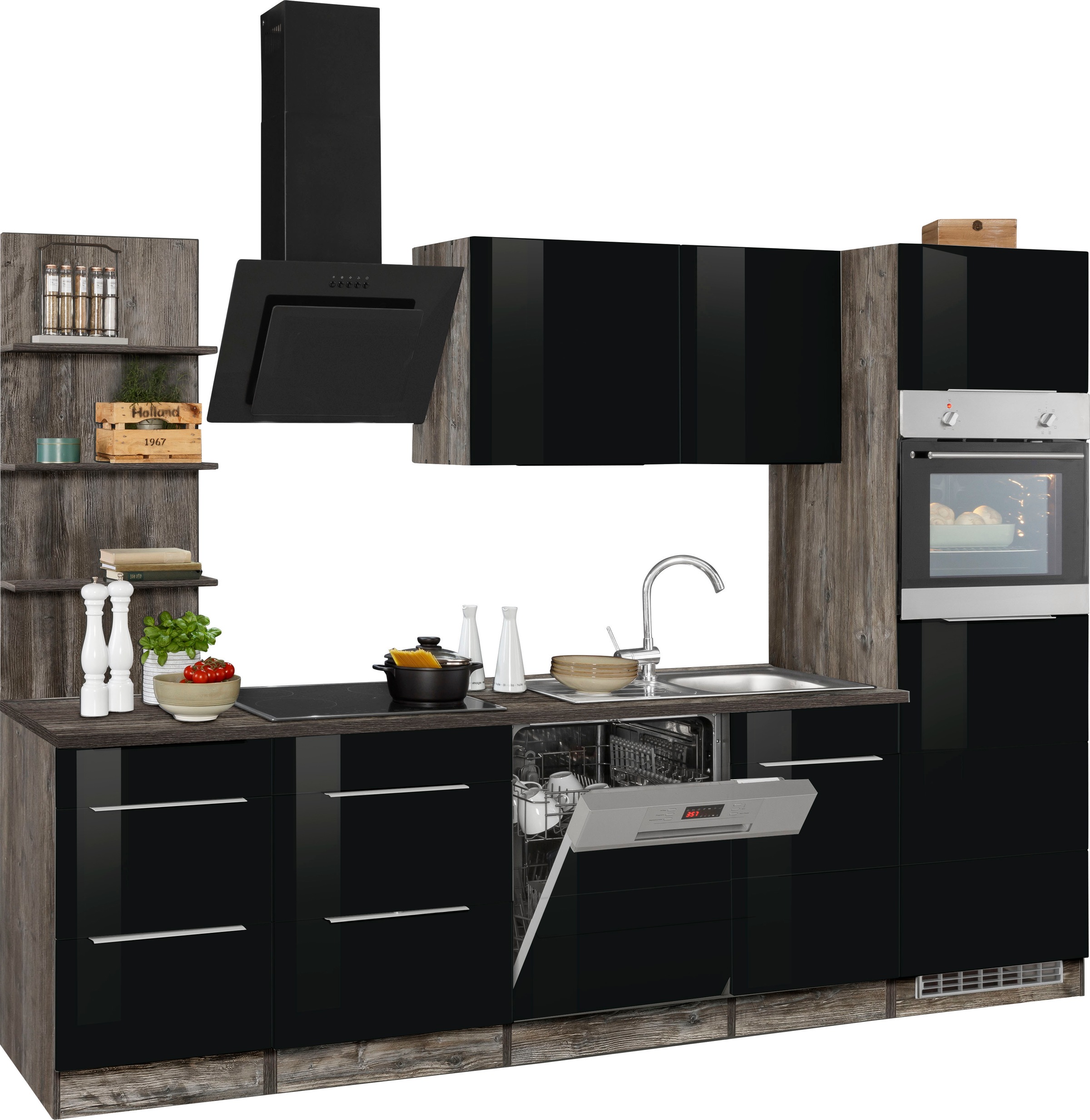 KOCHSTATION Küchenzeile »KS-Brindisi Breite 280 cm«, wahlweise mit E-Geräten und Induktion, mit MDF-Fronten und Regal