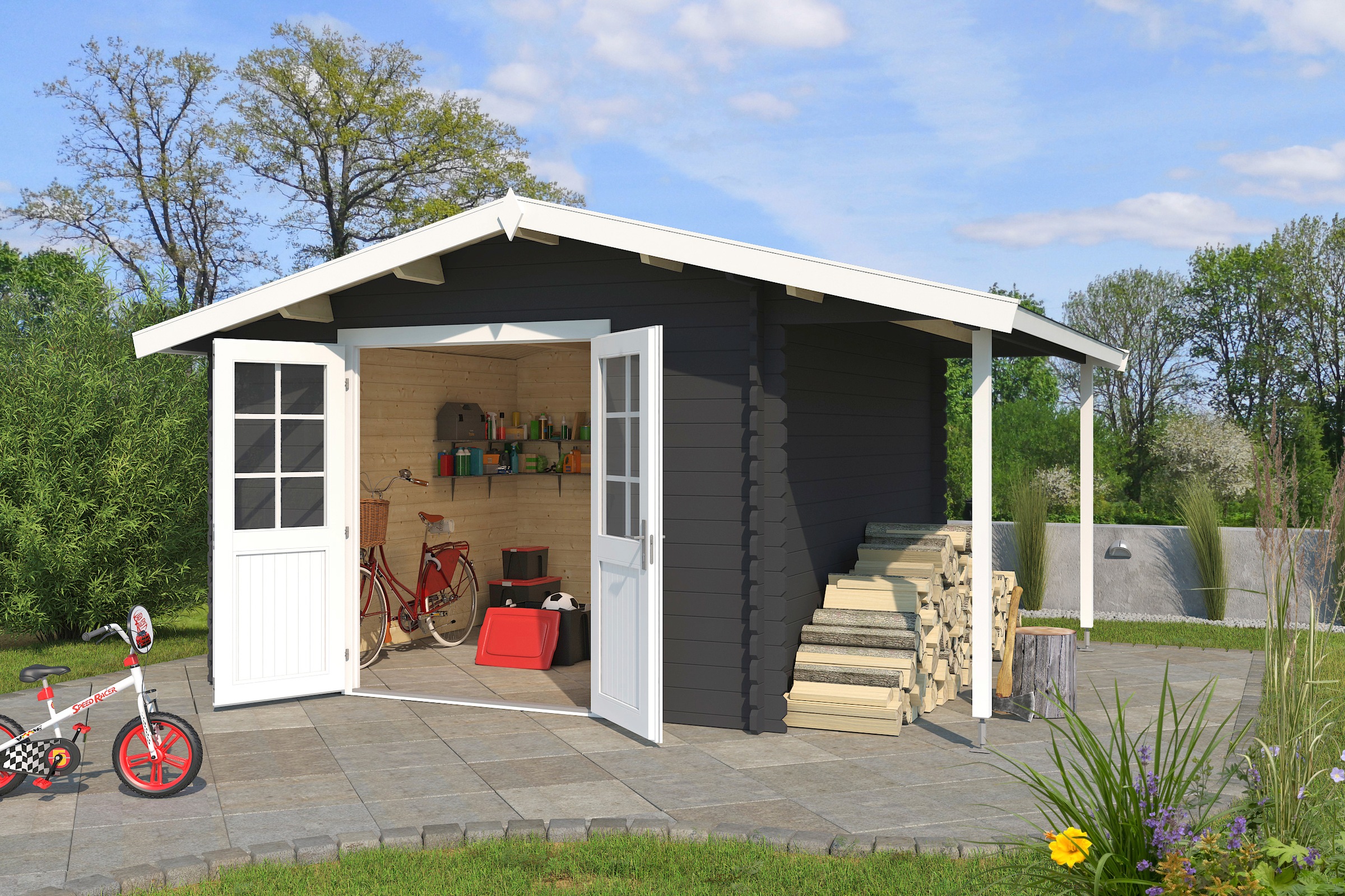 LASITA MAJA Gartenhaus »Tulsa, Carbongrau«, (Set), mit Dachanbau