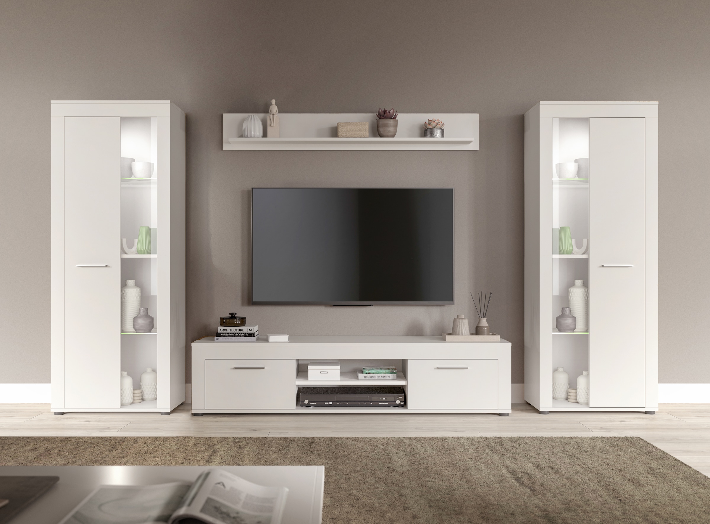 INOSIGN Wohnwand »Aosta, Breite 310cm, best. aus: 2x Vitrine, Lowboard, Wan günstig online kaufen