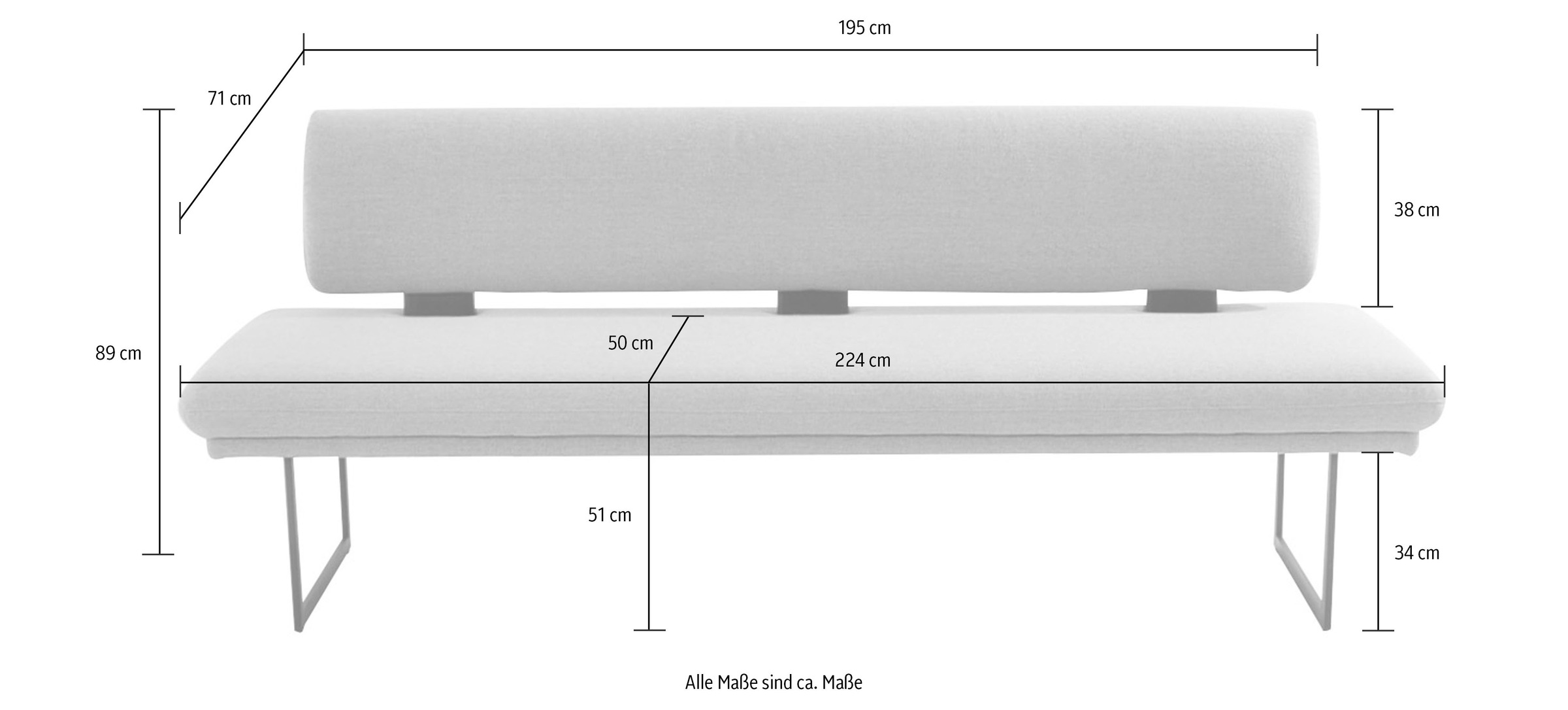 K+W Komfort & Wohnen Polsterbank »Longbeach«, (1 St.), mit Metallkufen in schwarz Struktur, in der Breite 204cm oder 224cm