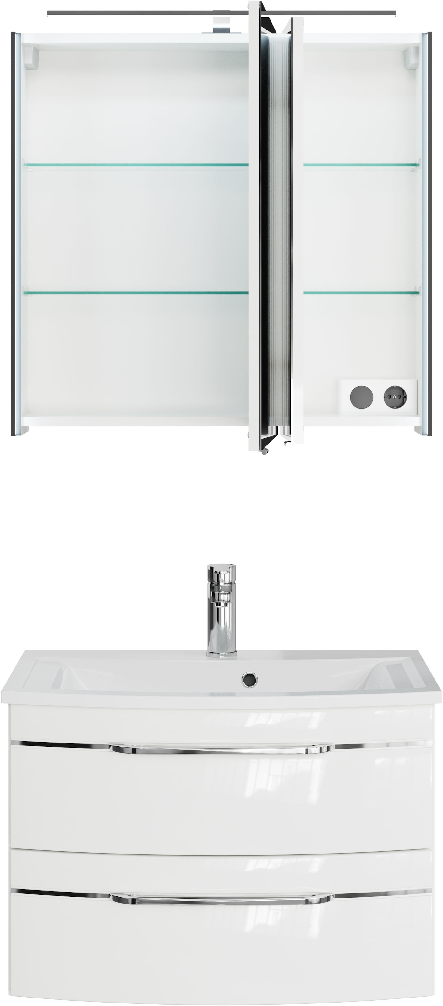 Saphir Badmöbel-Set »Serie 7045 2-teilig Mineralmarmor-Waschtisch mit LED-Spiegelschrank«, (Set, 2 St.), Badezimmer-Set 73,2 cm breit, inkl. Türdämpfer, 2 Türen, 2 Schubladen