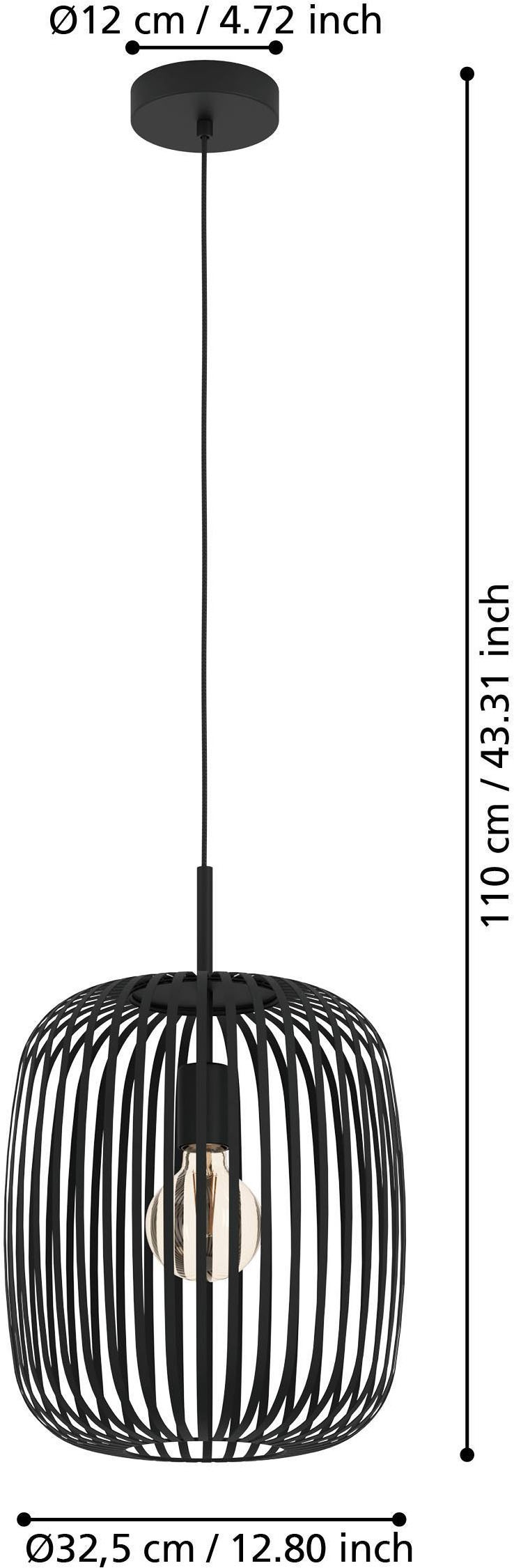 EGLO Pendelleuchte »Hängeleuchte ROMAZZINA, exkl. E27, Stahl in schwarz, Pendellampe«, 1 flammig, Leuchtmittel E27 | ohne Leuchtmittel, Esszimmerlampe, 110x32,5 cm (HxD), 1-flammig, modern, minimalistisch