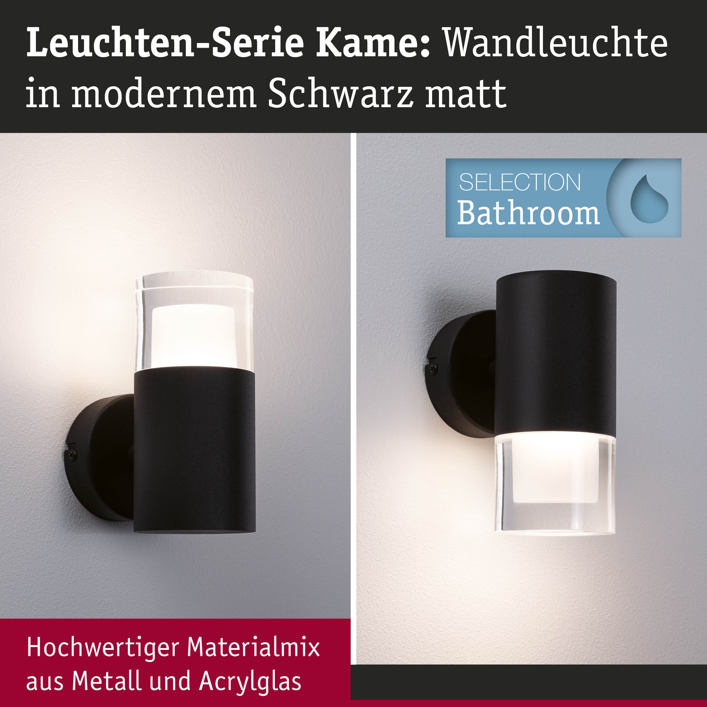 Paulmann Wandleuchte »Selection Bathroom Wand-/Deckenleuchte Kame IP44 Signalschwarz«, 1 flammig