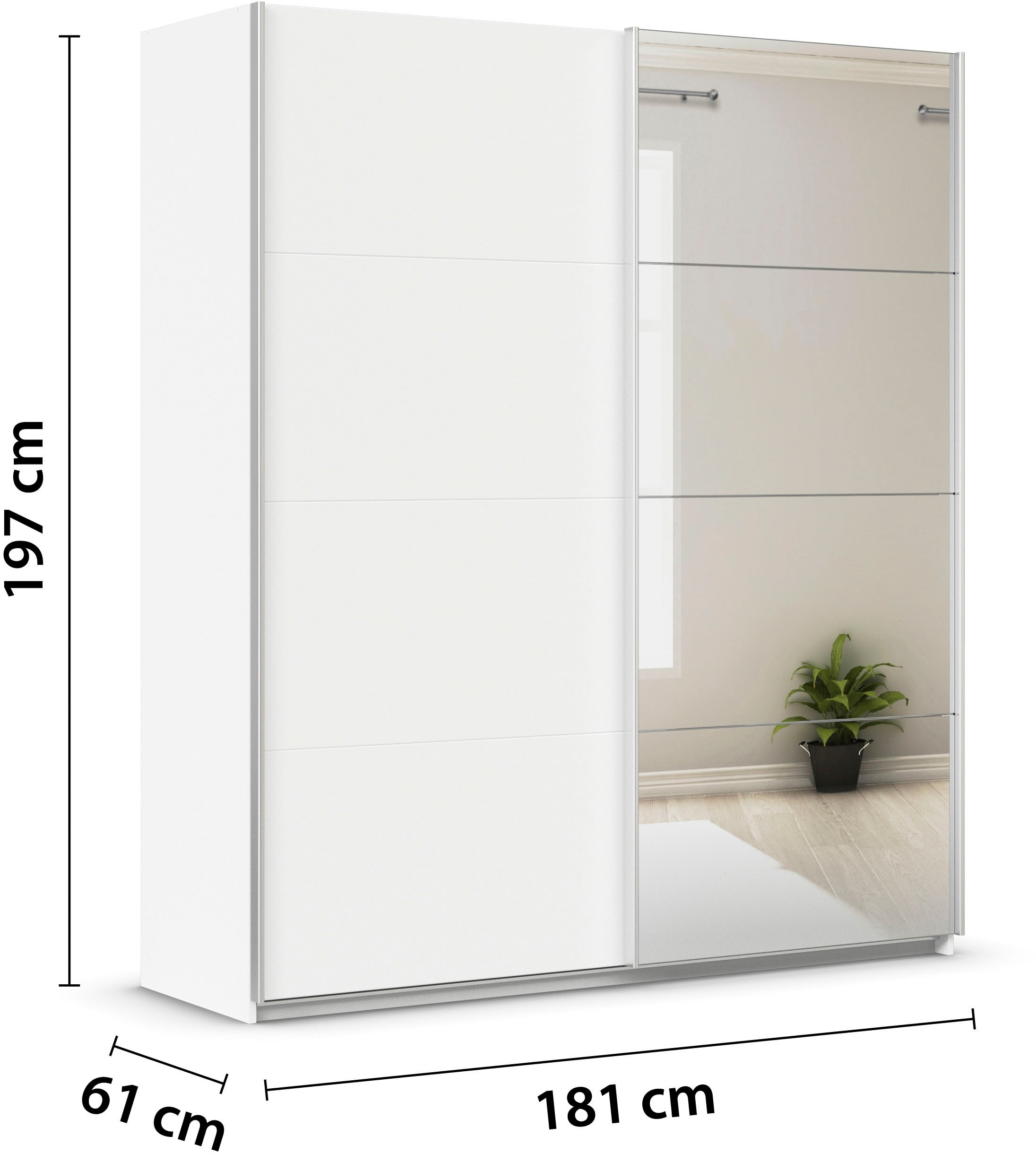 INOSIGN BY RAUCH Schwebetürenschrank »Kleiderschrank Schrank Garderobe Schlafzimmerschrank THANOS«, (in 3 verschiedenen Ausstattungen BASIC/CLASSIC/PREMIUM), Optional mit Spiegel, Metall-Griffleisten alufarben MADE IN GERMANY