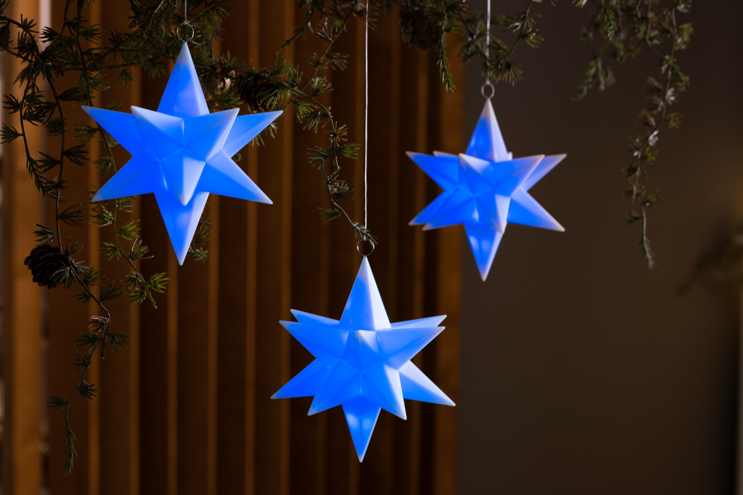 GALAXY LED Stern »3er Set schwebende Sterne, RGB LED, beleuchtete Weihnachtsdeko«, 60 flammig, Ø 13 cm, Batteriebetrieb, inkl. Fernbedienung