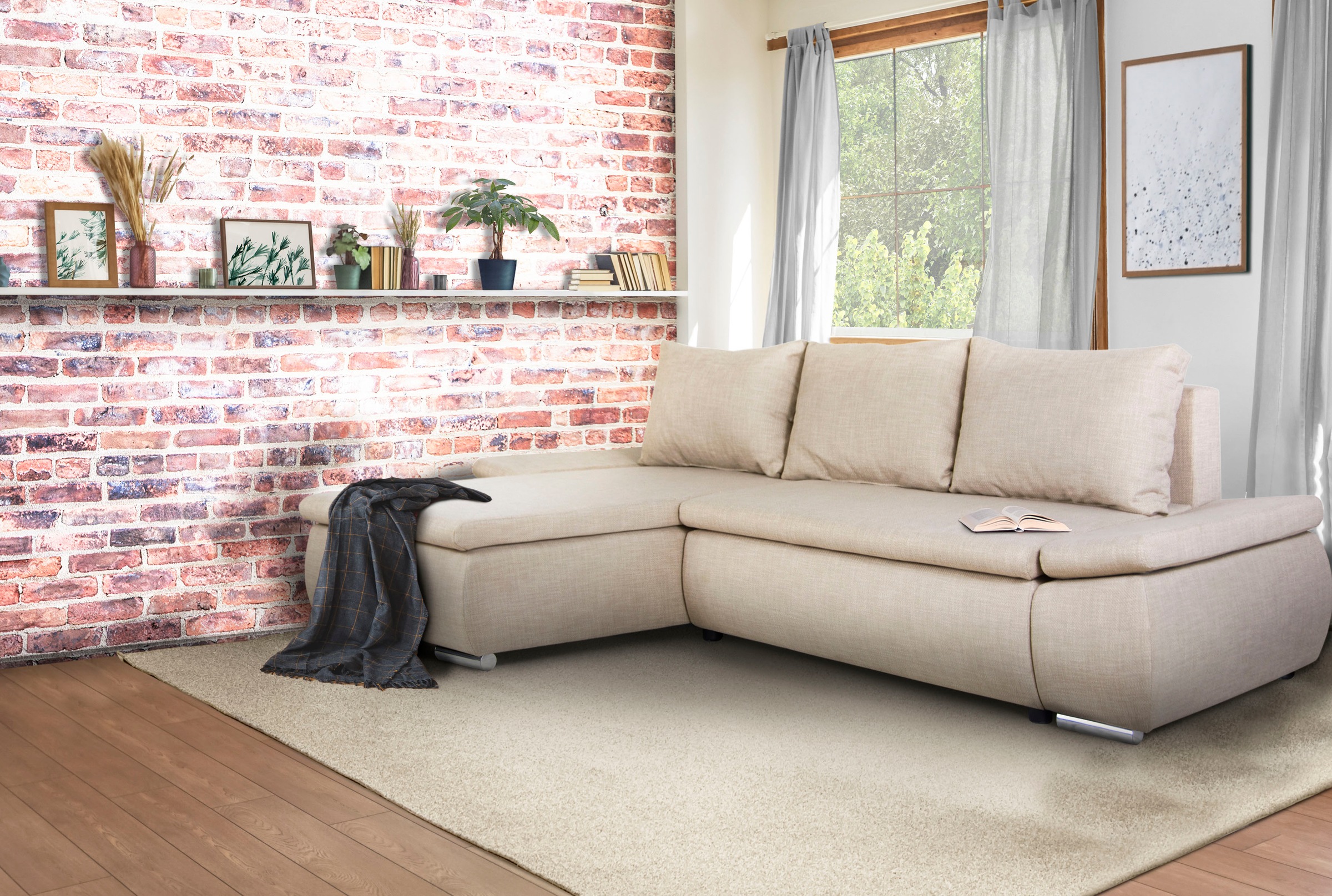 Home affaire Ecksofa »Acra L-Form«, mit Bettfunktion und Bettkasten, in Mattenoptik