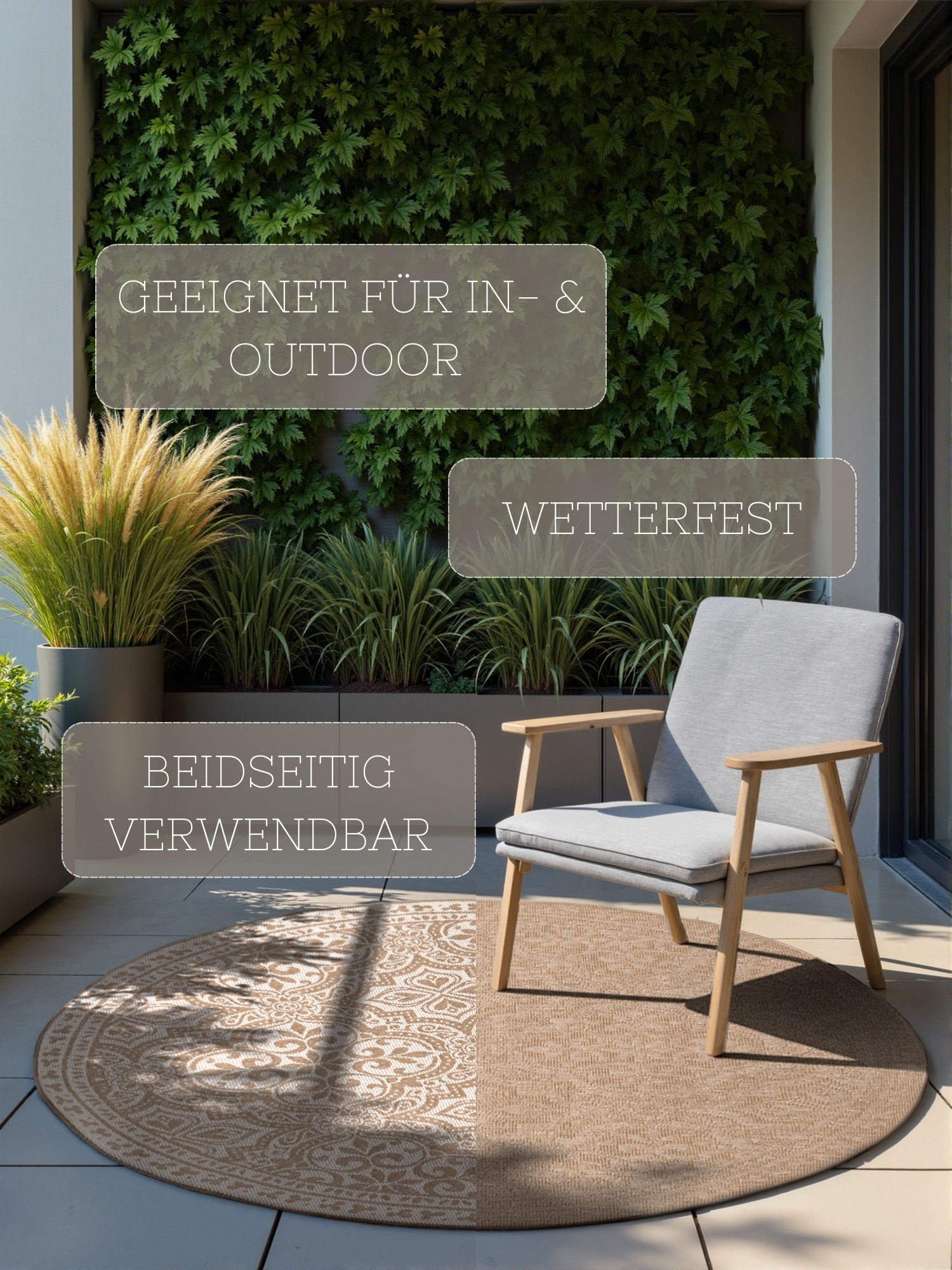 NORTHRUGS Outdoorteppich »Rosel Wendetppich«, rund, 5 mm Höhe, In und Outdoor, Flachgewebe, wetterfest, pflegeleicht, robust