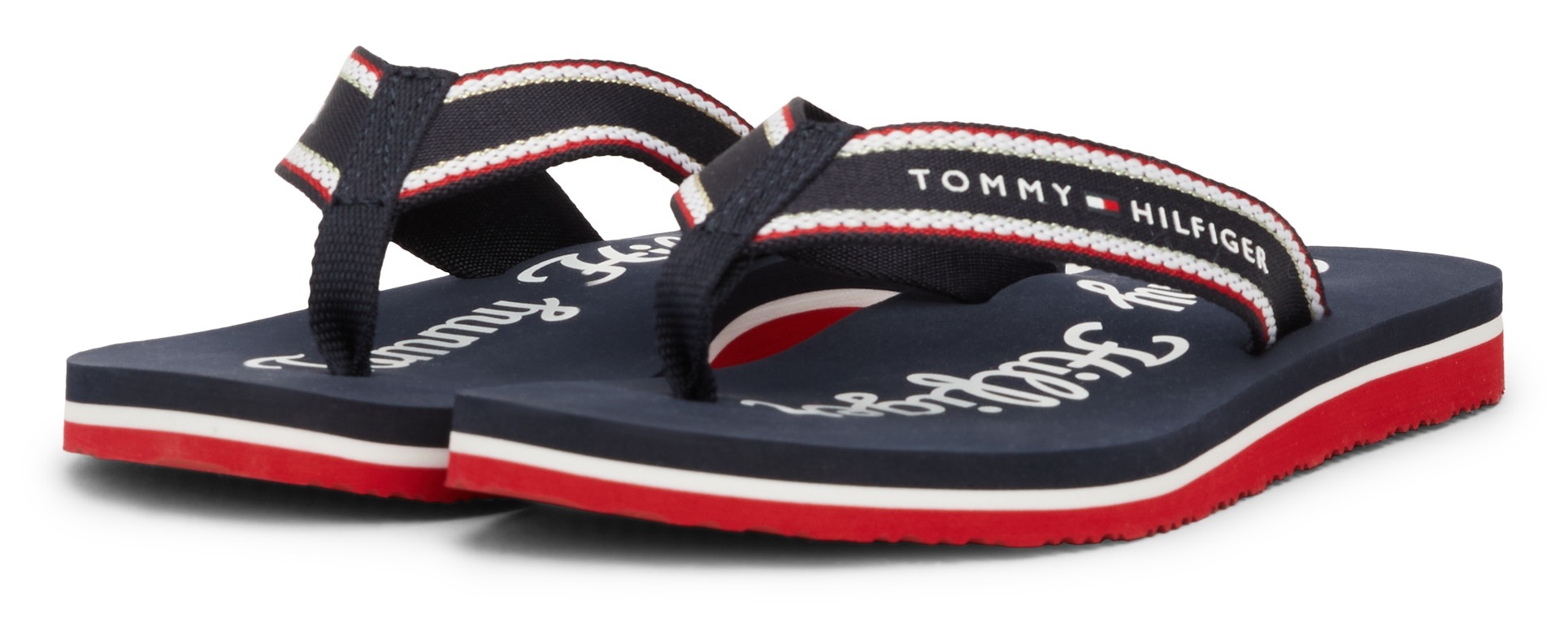 Tommy Hilfiger Zehentrenner »IM GRAPHIC BEACH SANDAL«, Sommermode, Dianette, Poolslides mit auffälligem Logoschriftzug
