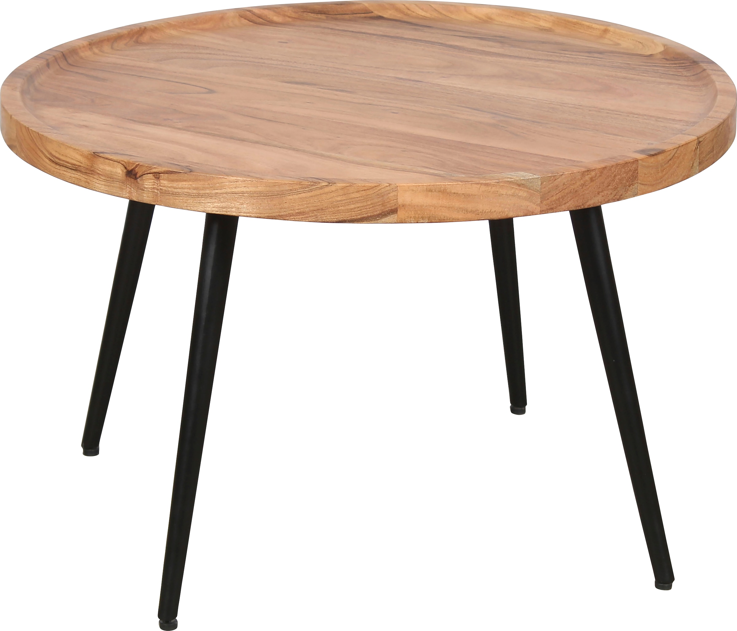 byLIVING Couchtisch »Romy«, mit massiver Akazien - Platte und schwarzem Metallgestell, rund 75cm