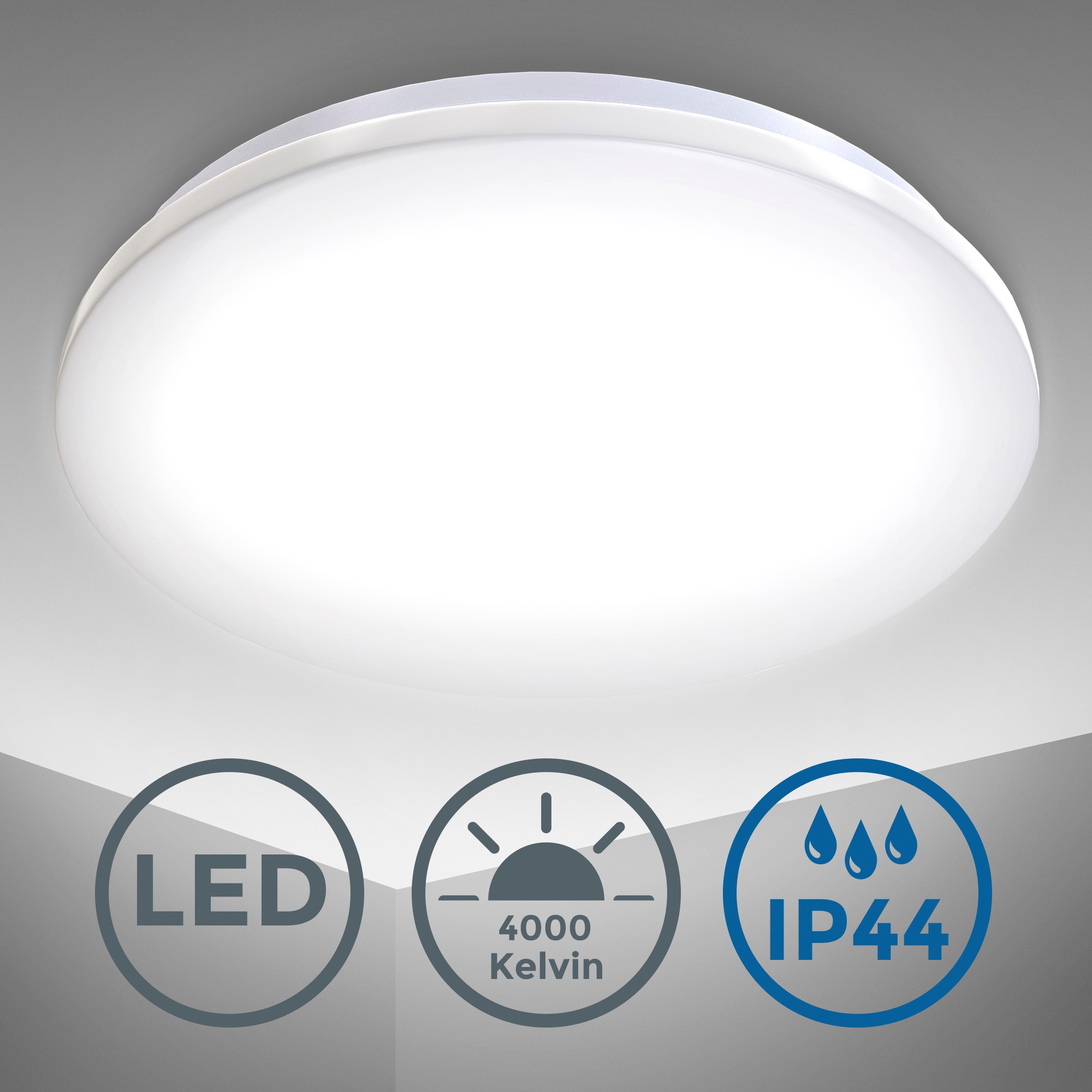 B.K.Licht LED Deckenleuchte »BK_DB1178 LED Bad-Deckenlampe, Neutralweißes Licht, Ø29cm, IP44«, 1 flammig-flammig, 12W, 4.000K, 1.200Lm, Spritzwasserschutz, Badlampe