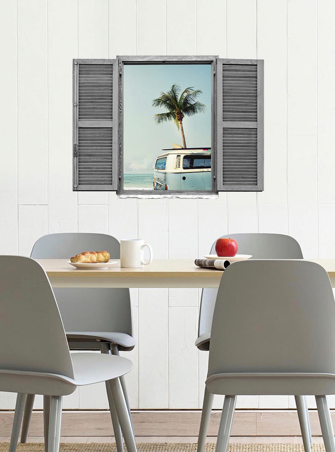 queence Wandtattoo »Auto am Meer«, (1 St.), Wandsticker, Wandbild, selbstklebend, 3D, Fenster