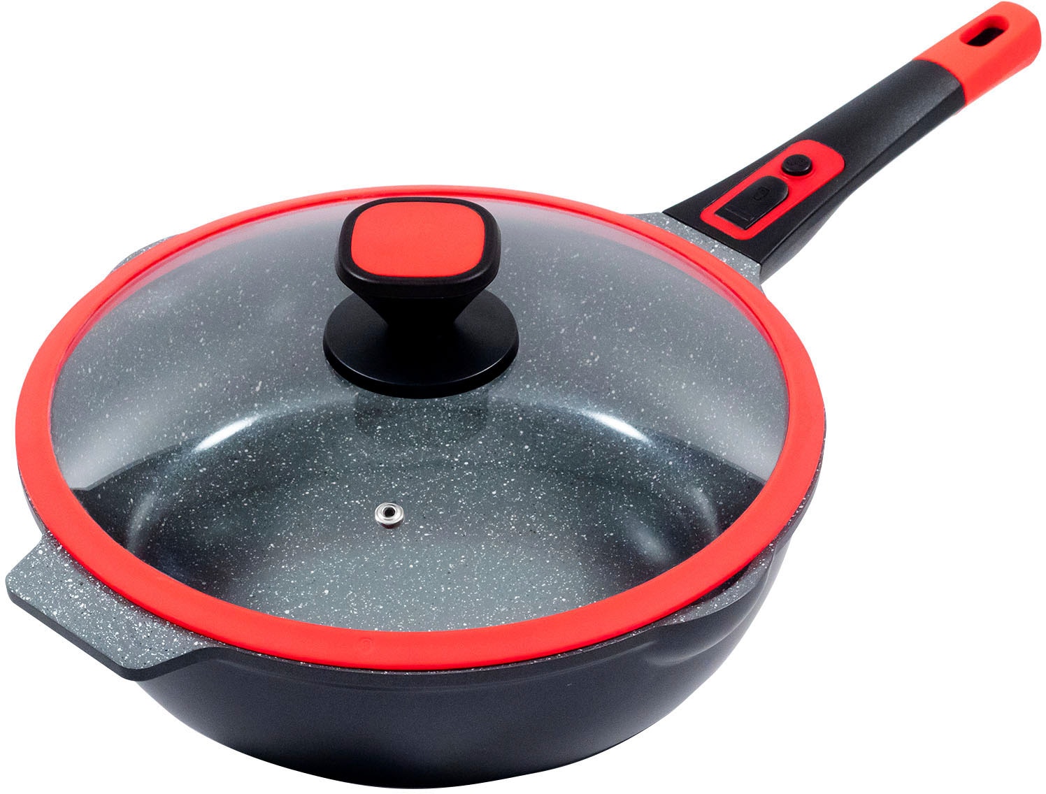 KING Bratpfanne »Click-Grip«, Aluminiumguss, (Set, 8 tlg., 3 Schüsseln Ø17.5 Ø14.5cm Ø12cm mit Deckeln, 1 Pfanne Ø28cm mit Deckel), Induktion, mit Glasdeckel, abnehmbarer Pfannengriff, 28 cm