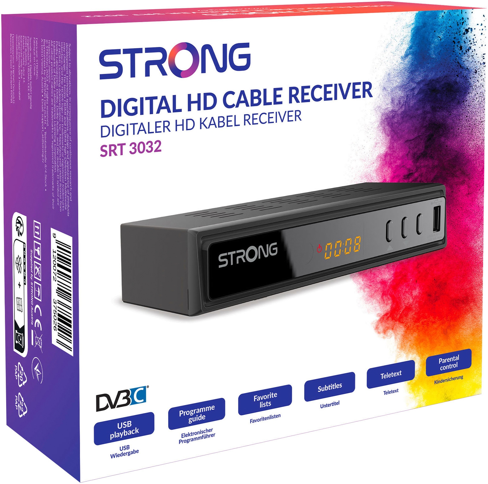 Strong Kabel-Receiver »SRT 3032«, (Automatischer Sendersuchlauf-Durchschleiftuner-EPG (elektronische Programmzeitschrift)-Kindersicherung-Software Update über USB-Timer-Videotext-Videotextuntertitel-mehrsprachige Menüführung)