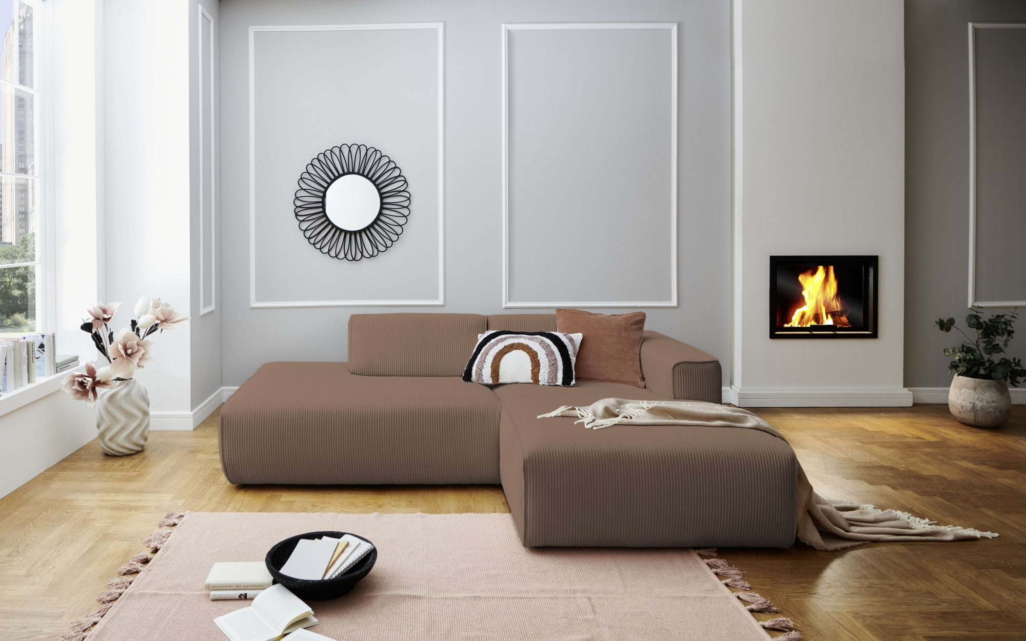 andas Ecksofa »Noord«, mit Kedernaht, Breite 227 cm, Cord, Struktur
