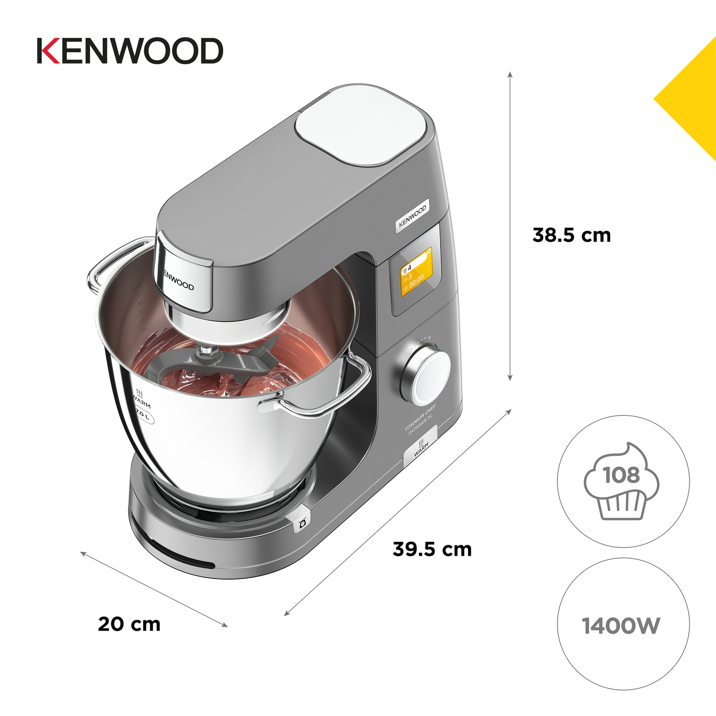 KENWOOD Küchenmaschine »Titanium Chef Patissier XL KWL90.594SI«, Wärmefunktion, zusätzliche 5 l Schüssel, inkl. umfangreiches Zubehör