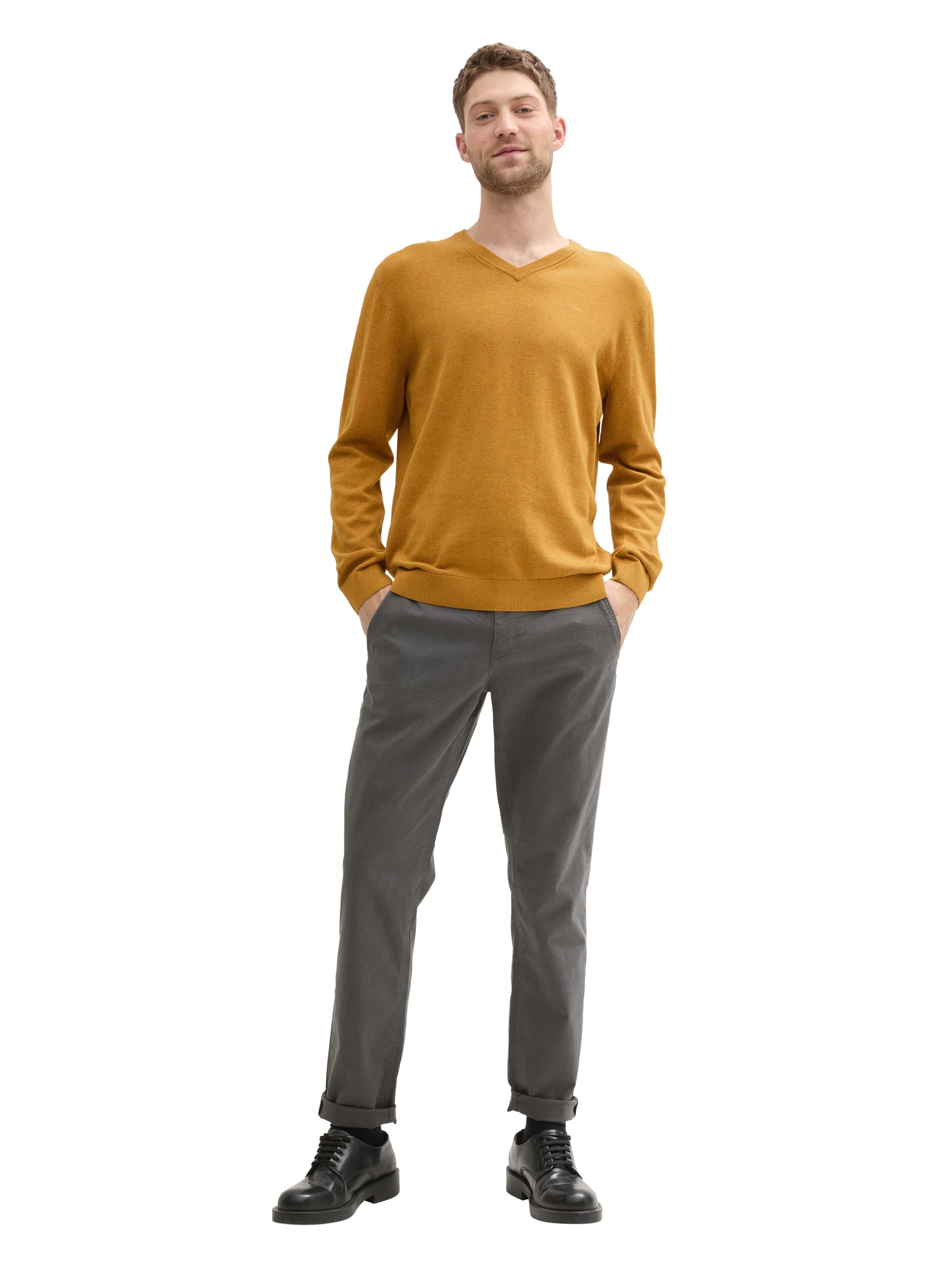 TOM TAILOR V-Ausschnitt-Pullover, mit kleiner Logo-Stickerei