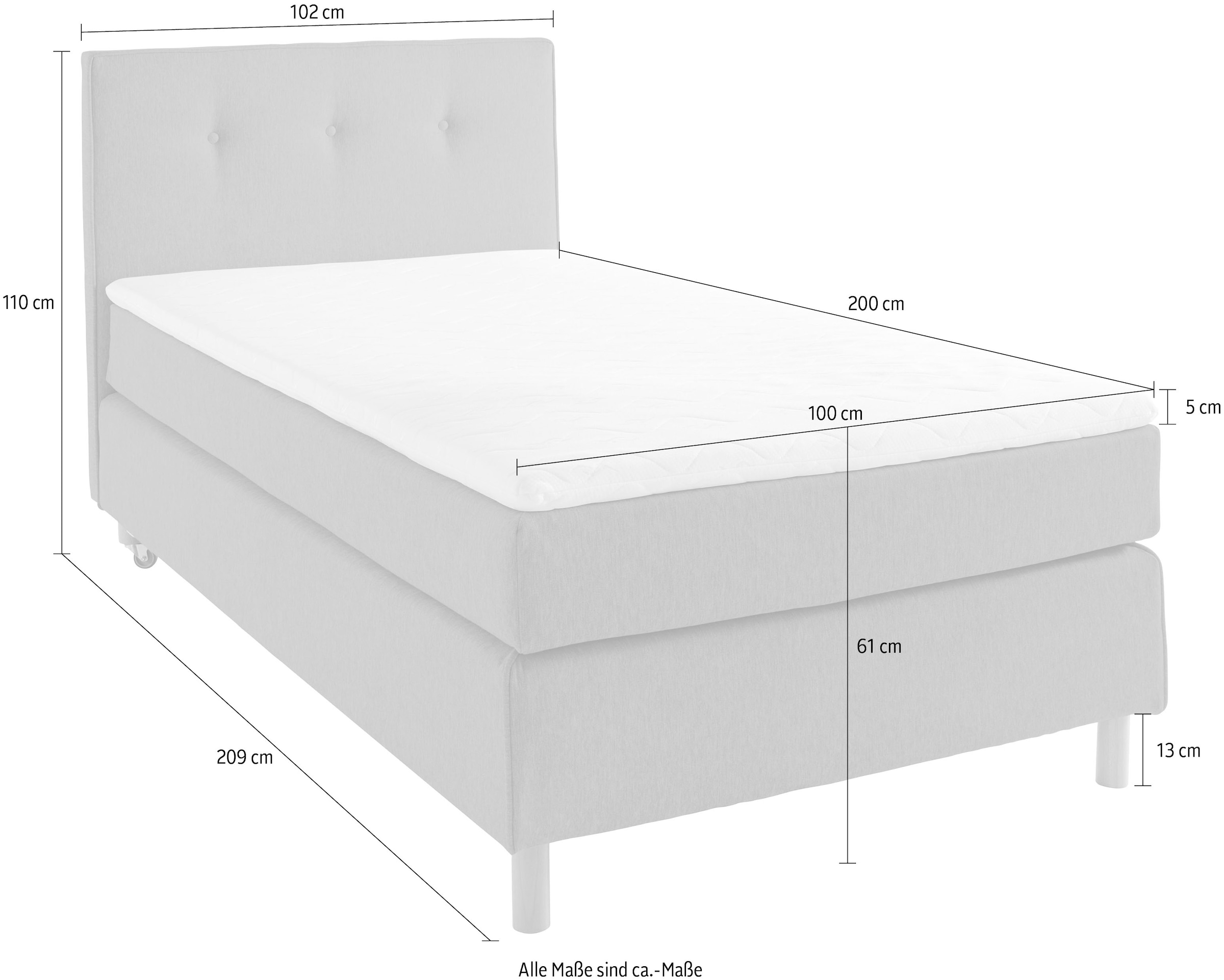 Home affaire Boxspringbett »Heimatblick 100x200cm beliebig erweiterbar zu Doppel- und Familienbett«, Einzelbett, Hotelbett erhältlich in H2,H3 & H4