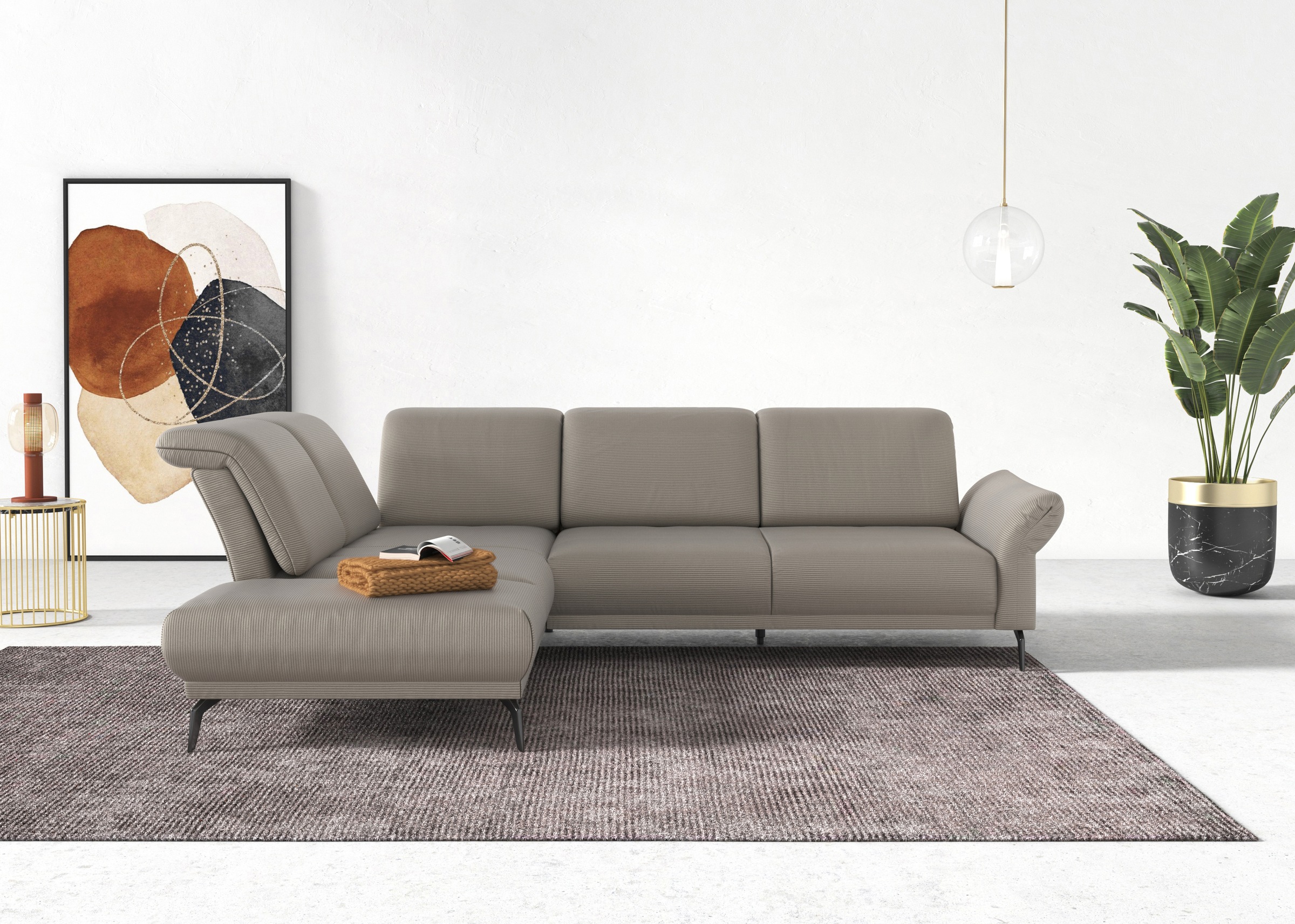 INOSIGN Ecksofa »Coco L-Form«, Sitztiefen-, Arm- und Kopfteilverstellung, Cord-Bezug, Fußhöhe 15 cm