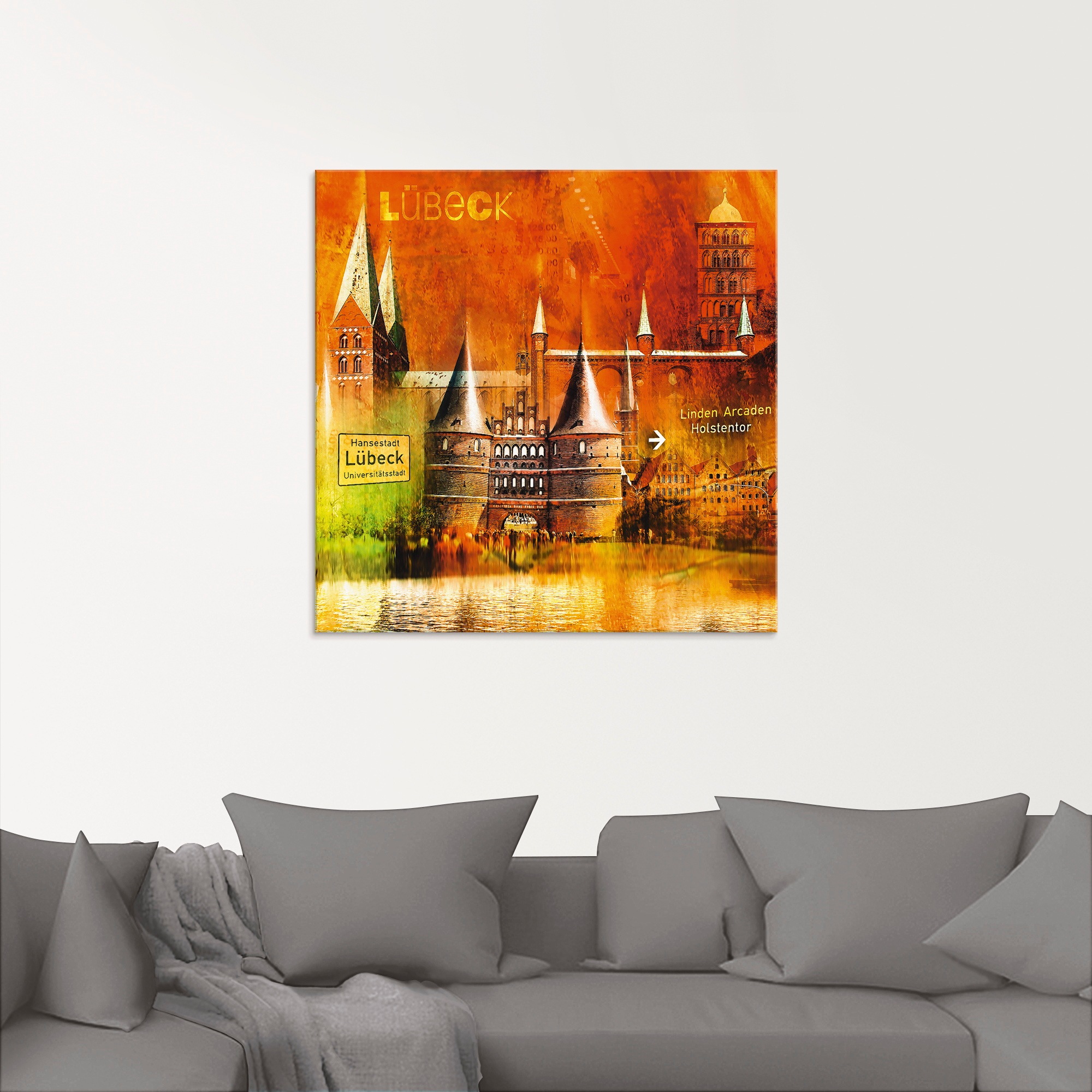 Artland Glasbild »Lübeck Hansestadt Collage 04«, Architektonische Elemente, günstig online kaufen