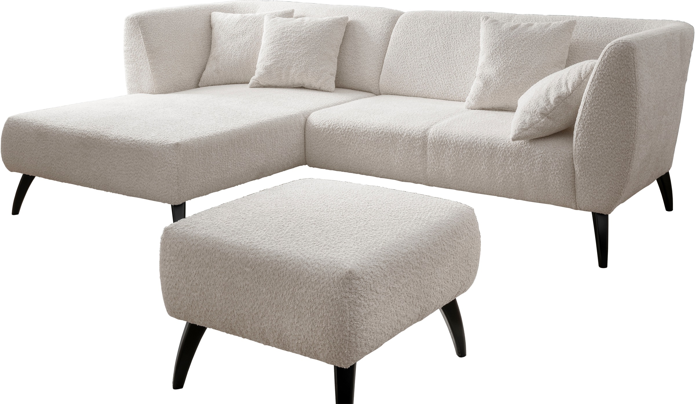 INOSIGN Ecksofa »Colori L-Form«, Holzfußfarbe wählbar, inkl. 4x Zierkissen