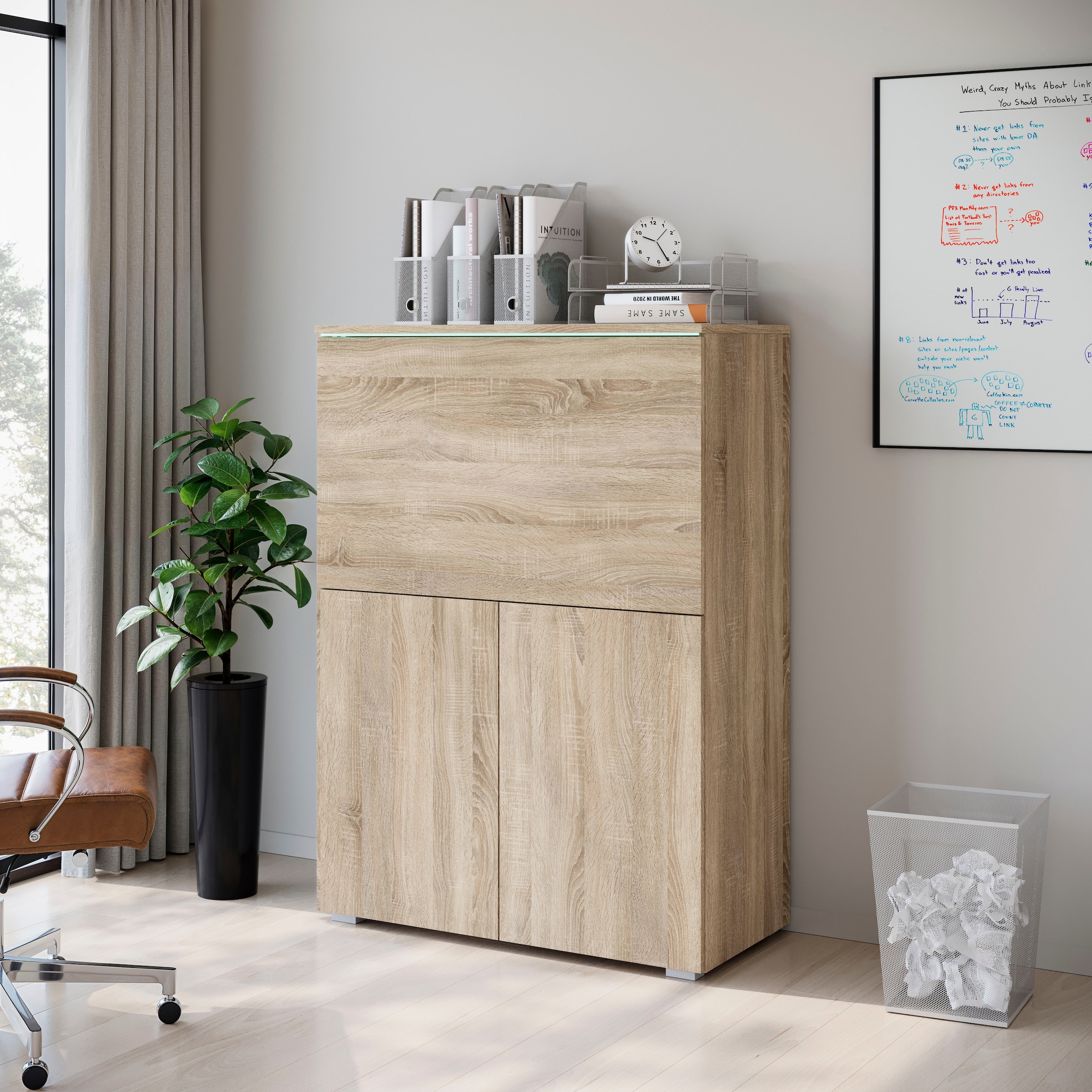 Home affaire PC-Schrank »Vera, Sekretär, Home-Office-Schreibtisch mit LED-Beleuchtung« 1 Stk. tlg. Multifunktional mit Stauraum, klappbare Tischfläche, LED, B 90 cm