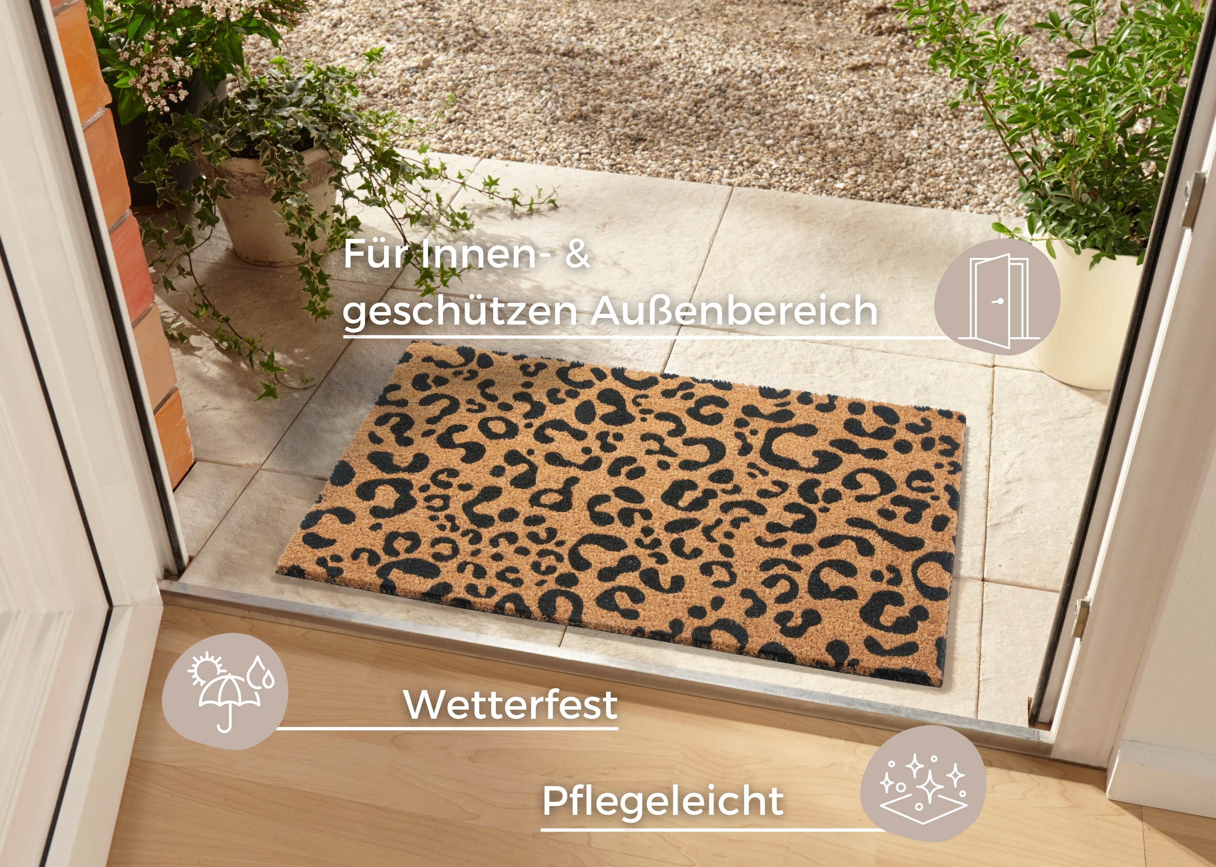 HANSE Home Fußmatte »Mix Mats Kokos Leopard Look, Türmatte«, rechteckig, 15 mm Höhe, Kokos, Schmutzfangmatte, Outdoor, Rutschfest, Innen, Kokosmatte, Flur