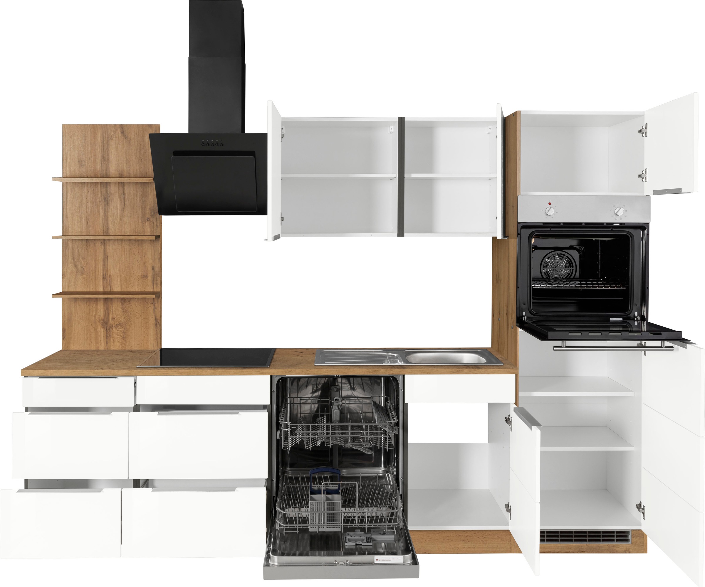 KOCHSTATION Küchenzeile »KS-Brindisi Breite 280 cm«, wahlweise mit E-Geräten und Induktion, mit MDF-Fronten und Regal