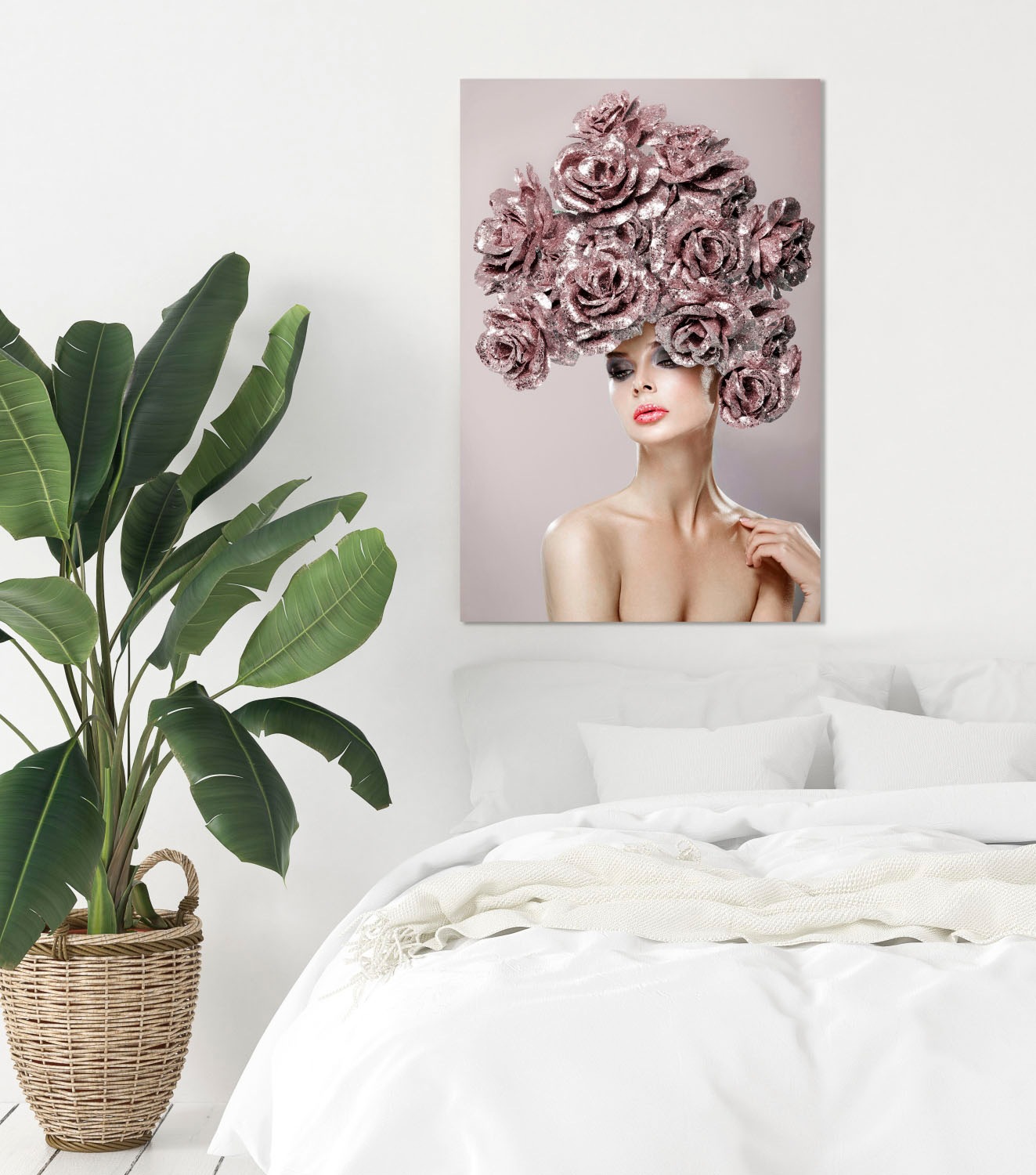 queence Acrylglasbild »Frau mit Blumenhut«, Frau-Kunst-Blumen-Bilder von Frauen-Fashion, Fine Art-Print in Galeriequalität