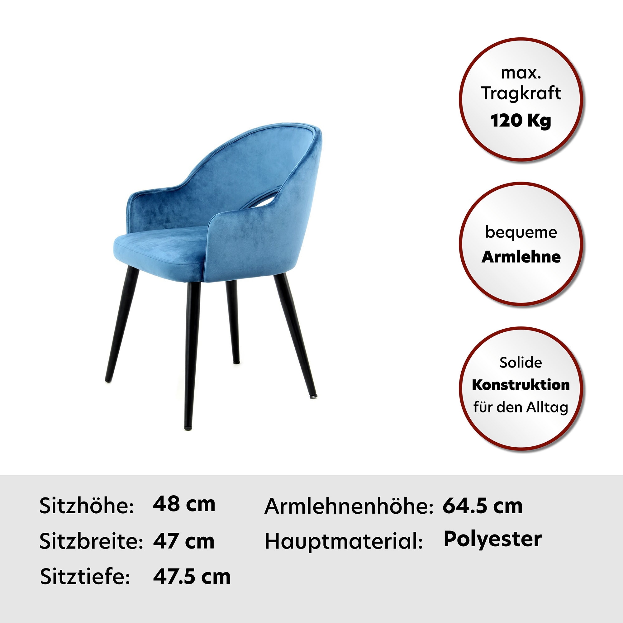 Kayoom Stuhl »Joris 110 2er-Set, einfarbiges Design,mit Retro-Charakter«, (Set), 2 St., mit Armlehne, bequem, Halbmond-Öffnung in der Rückenlehne
