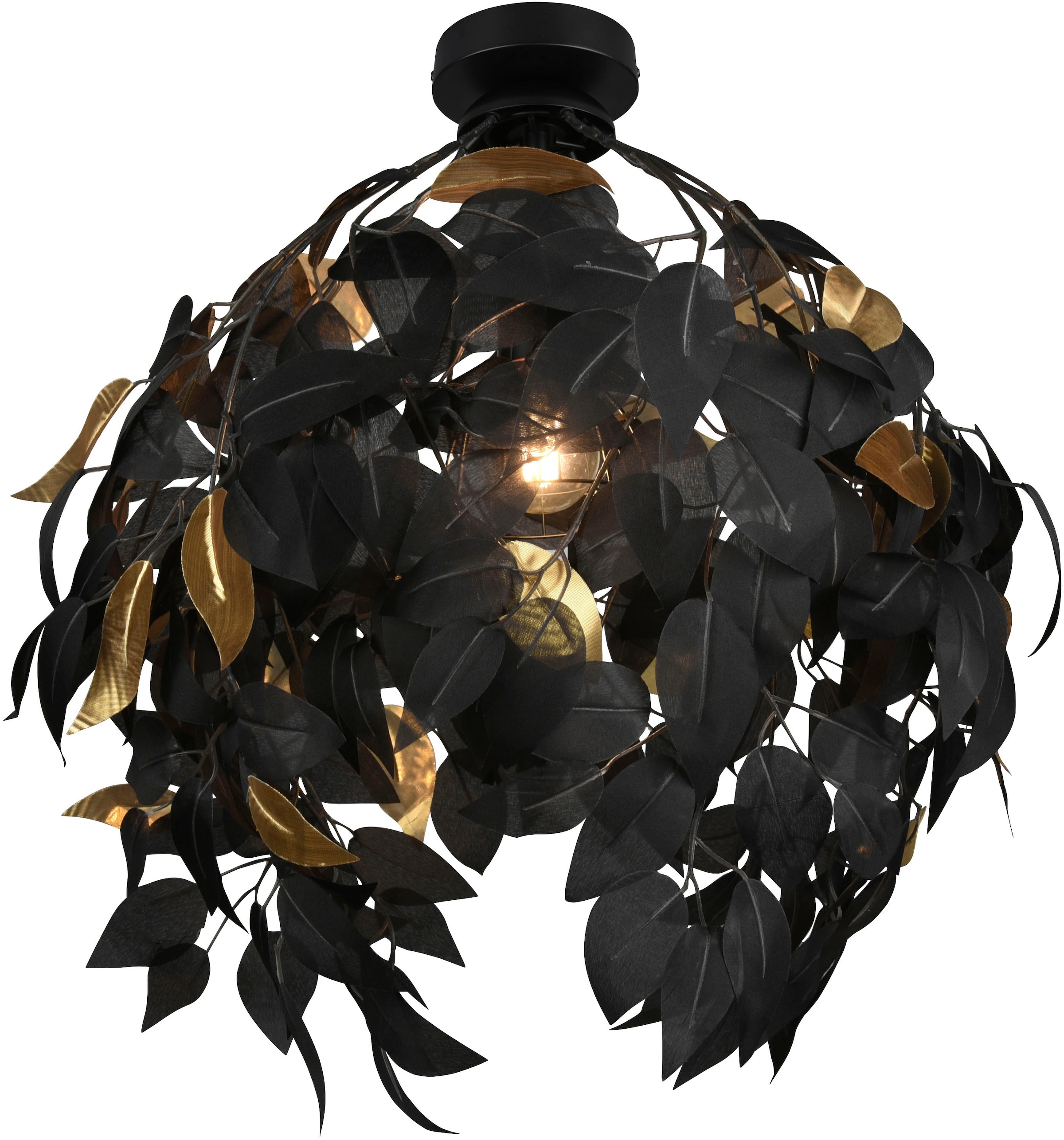 TRIO Leuchten Deckenleuchte »Leavy«, 1 flammig-flammig, Deko Deckenlampe Blatt Design schwarz-gold, exkl 1xE27 max 28W, Ø 38cm
