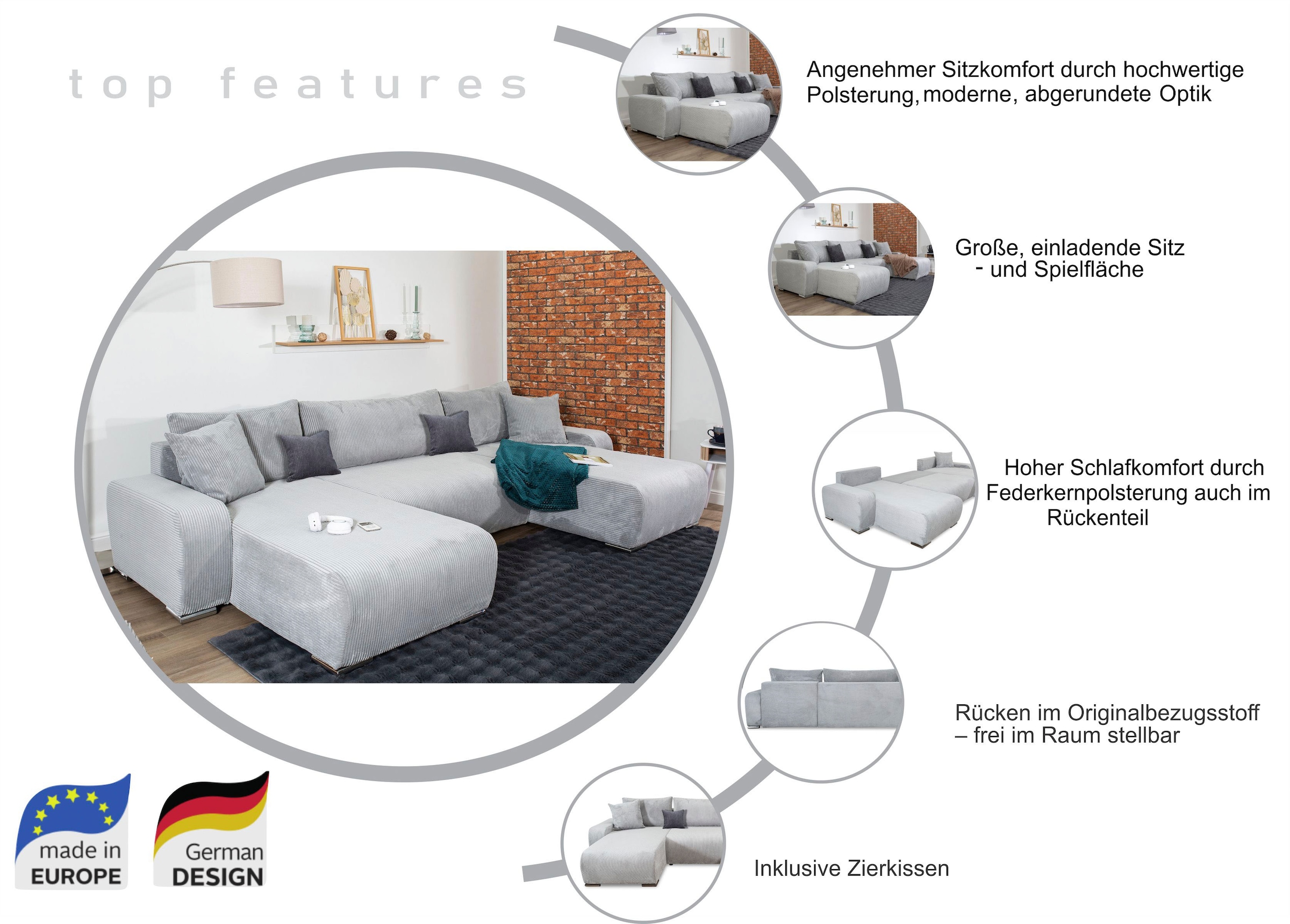 COLLECTION AB Wohnlandschaft »Wohnlandschaft,2 Ottomane,Bonnelfederkern,Rückenkissen« Wohnlandschaft,2 Ottomane,Bonnelfederkern,Rückenkissen