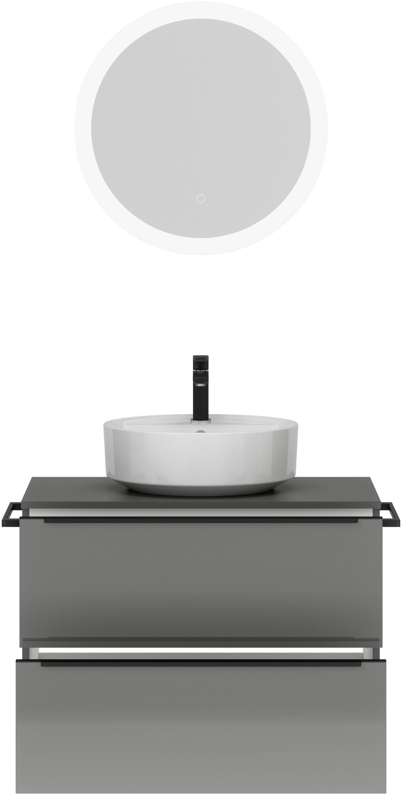nobilia® Badmöbel-Set »Alvene«, (2 St., vormontiert, mit Soft-Close), Hochglanz, inkl. Spiegel mit Touch-Sensor, in vier Breiten