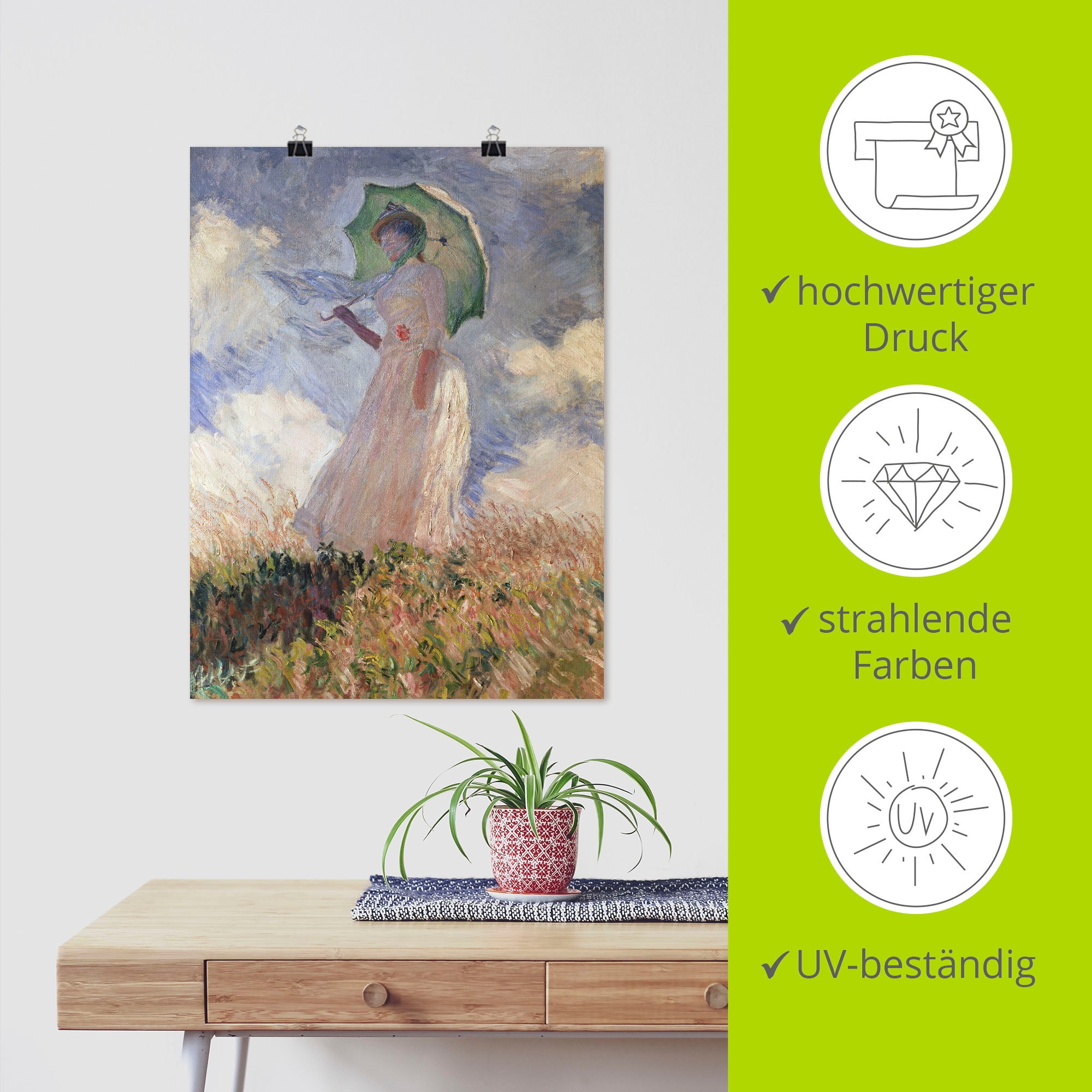 Artland Wandbild »Frau mit Sonnenschirm, Suzanne Hoschedé«, Frau, (1 St.), als Leinwandbild, Poster in verschied. Größen