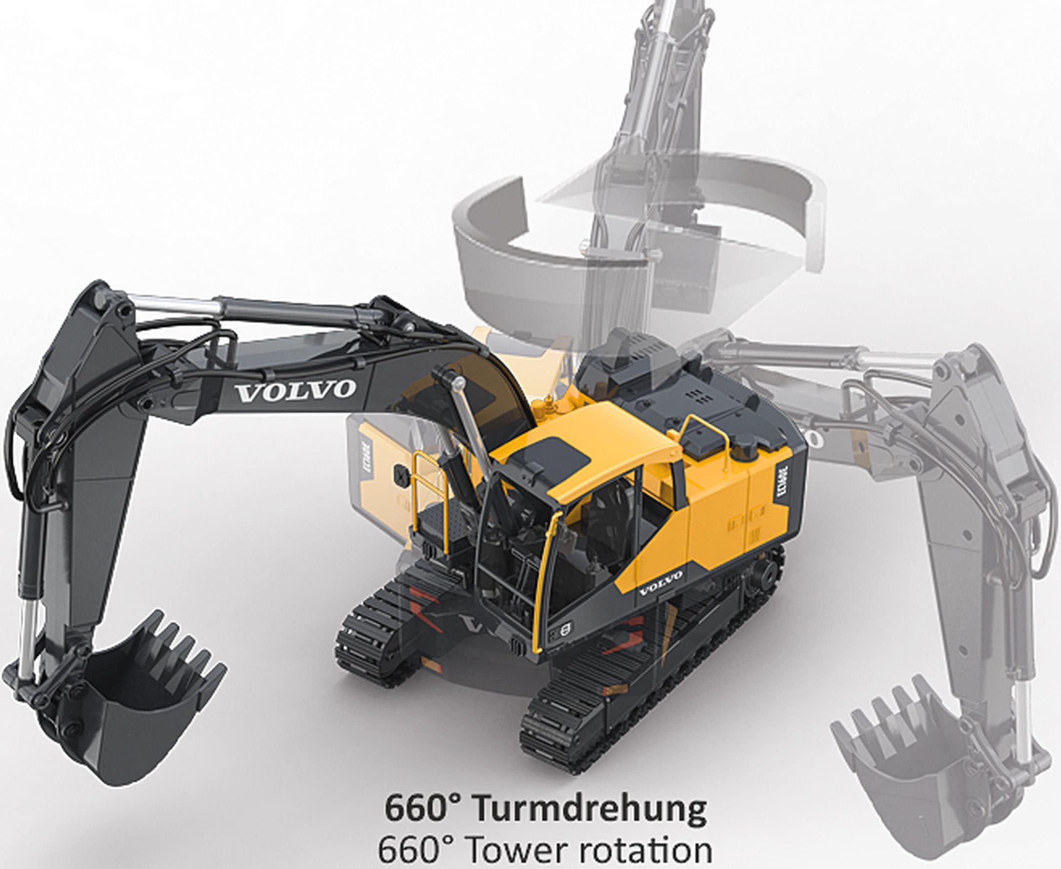 Jamara RC-Bagger »Volvo EC160E Metal 1:16 2,4 GHz Destruction-Set«, mit Motorsound, LED-Licht und Anbaugeräten; offiziell lizenziert